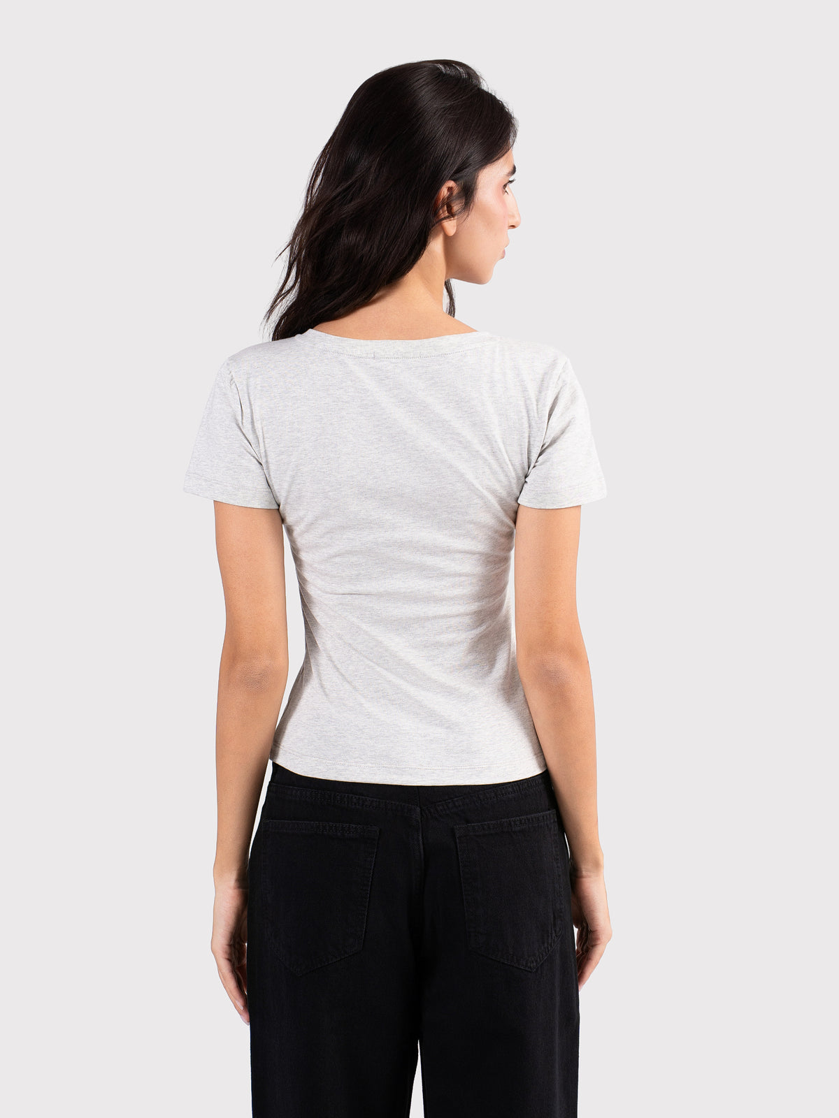 V-NECK SHORT SLEEVE TOP CLOUD-GREY