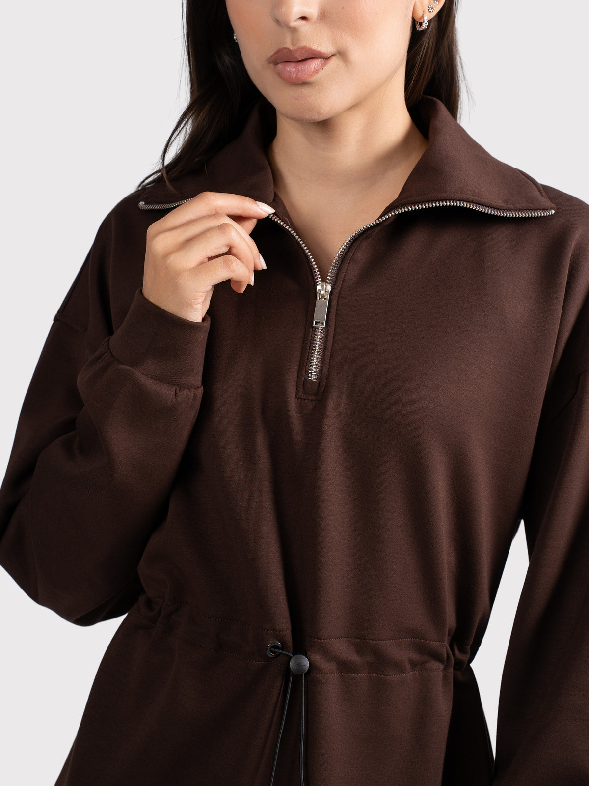 BREATHABLE CINCH SWEATER - BROWN