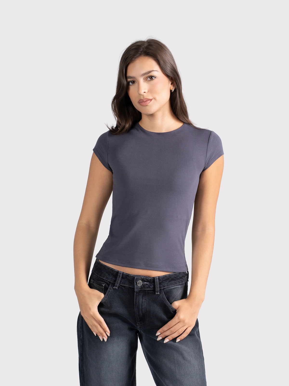 MICROFIBER BASIC SHORT SLEEVE TOP CHARCOAL