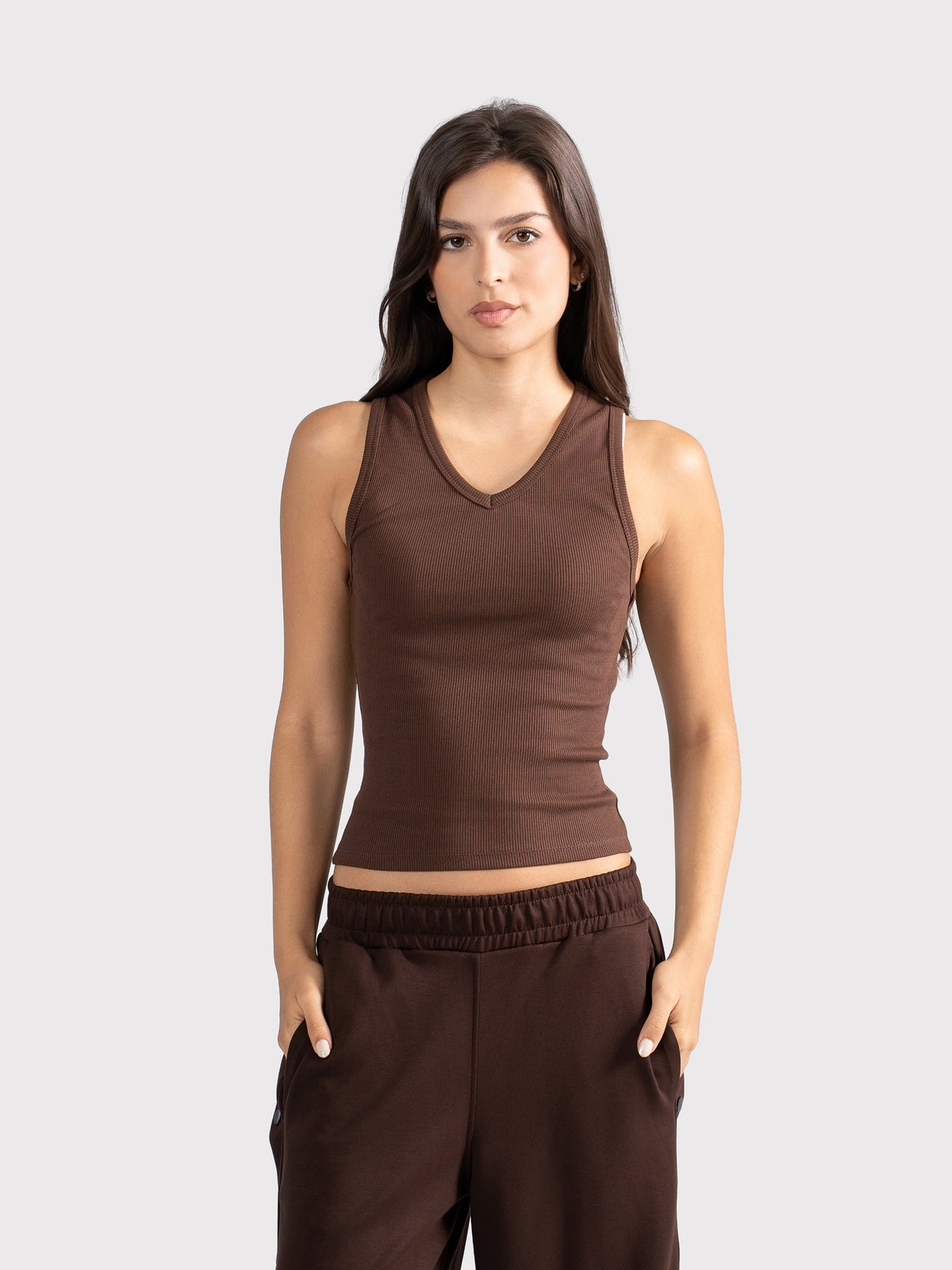 V-NECK TANK TOP BROWN