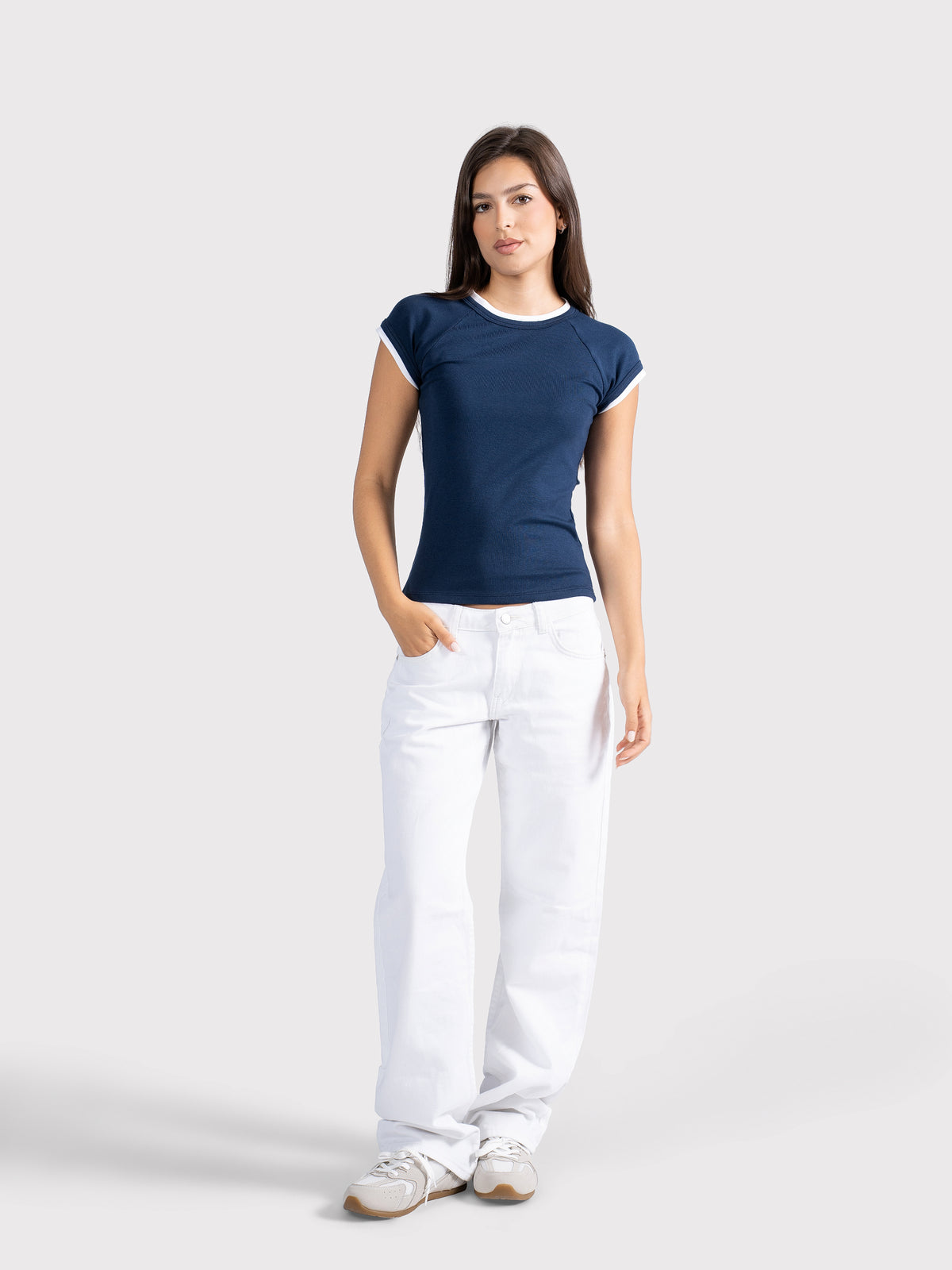 TWO TONE CAP SLEEVE TEE NAVY