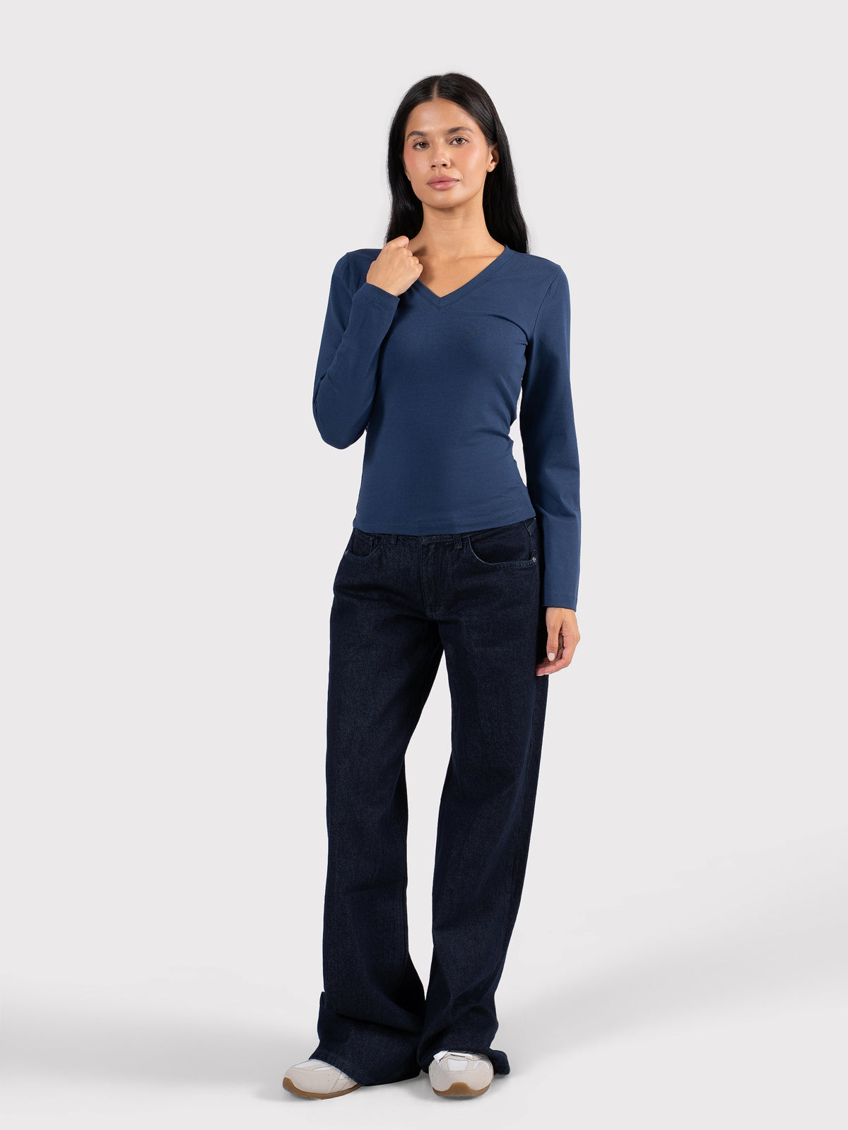 V-NECK LONG SLEEVE TOP NAVY