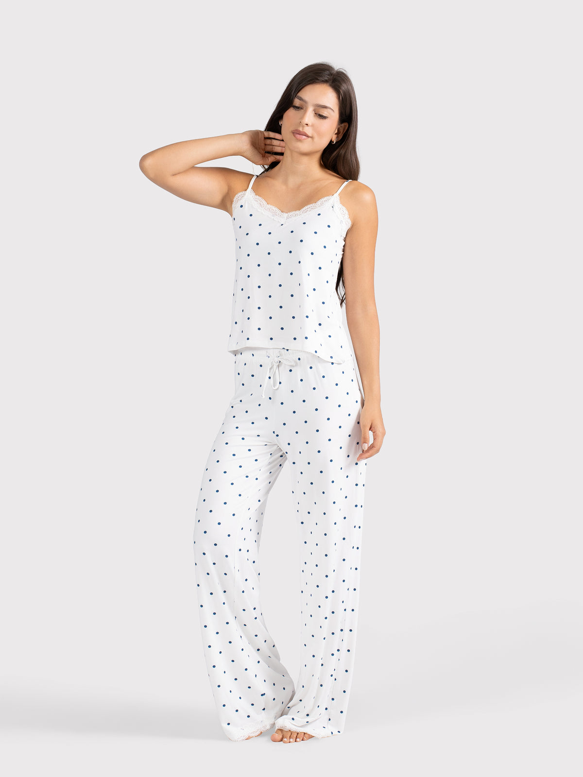 POLKA DOT CAMI PANTS SET WHITE X NAVY