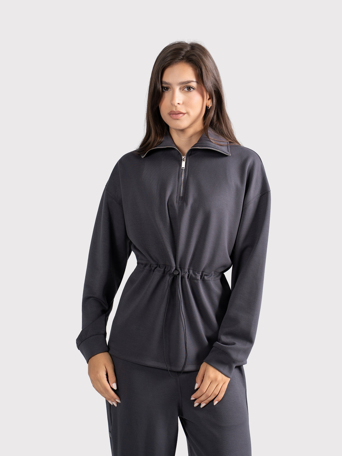 BREATHABLE CINCH SWEATER - GREY