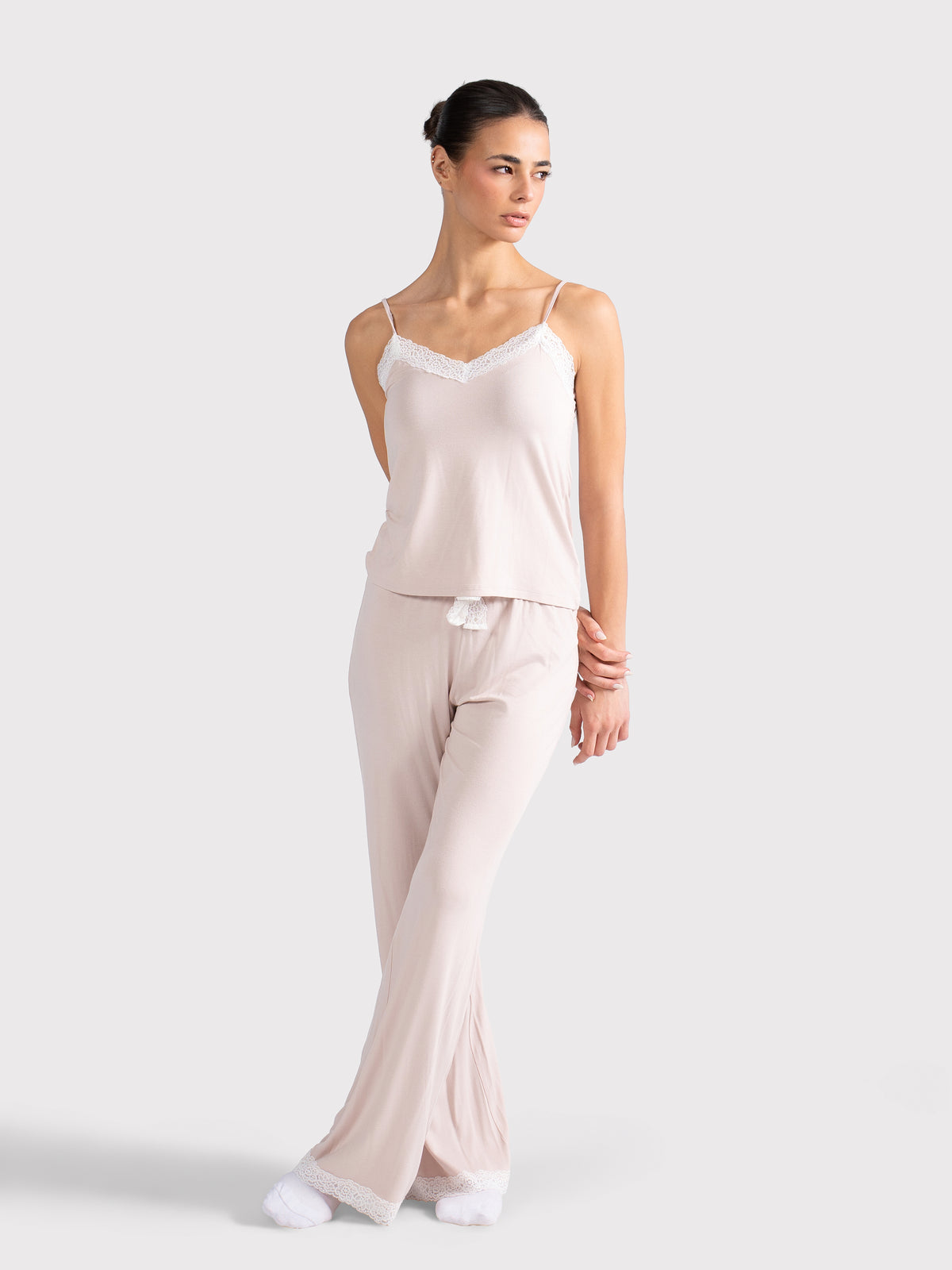 WHITE LACE TRIM CAMI PANTS SET PINK