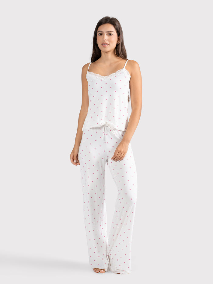 POLKA DOT CAMI PANTS SET WHITE X PINK