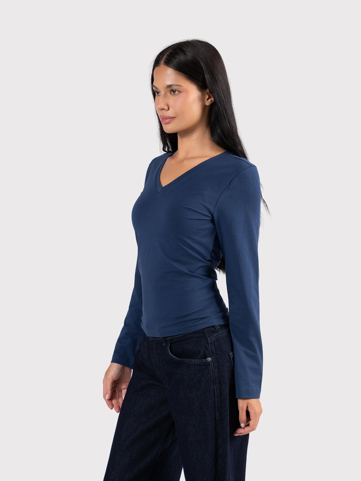 V-NECK LONG SLEEVE TOP NAVY