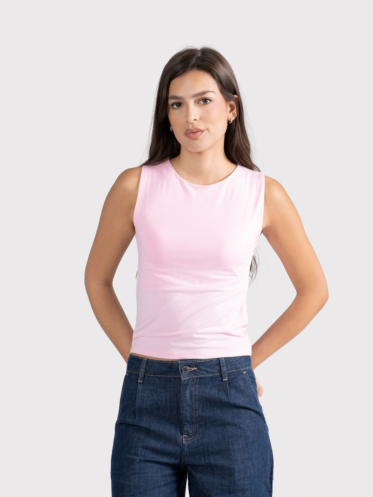MICROFIBER CREWNECK TANK TOP BABY-PINK