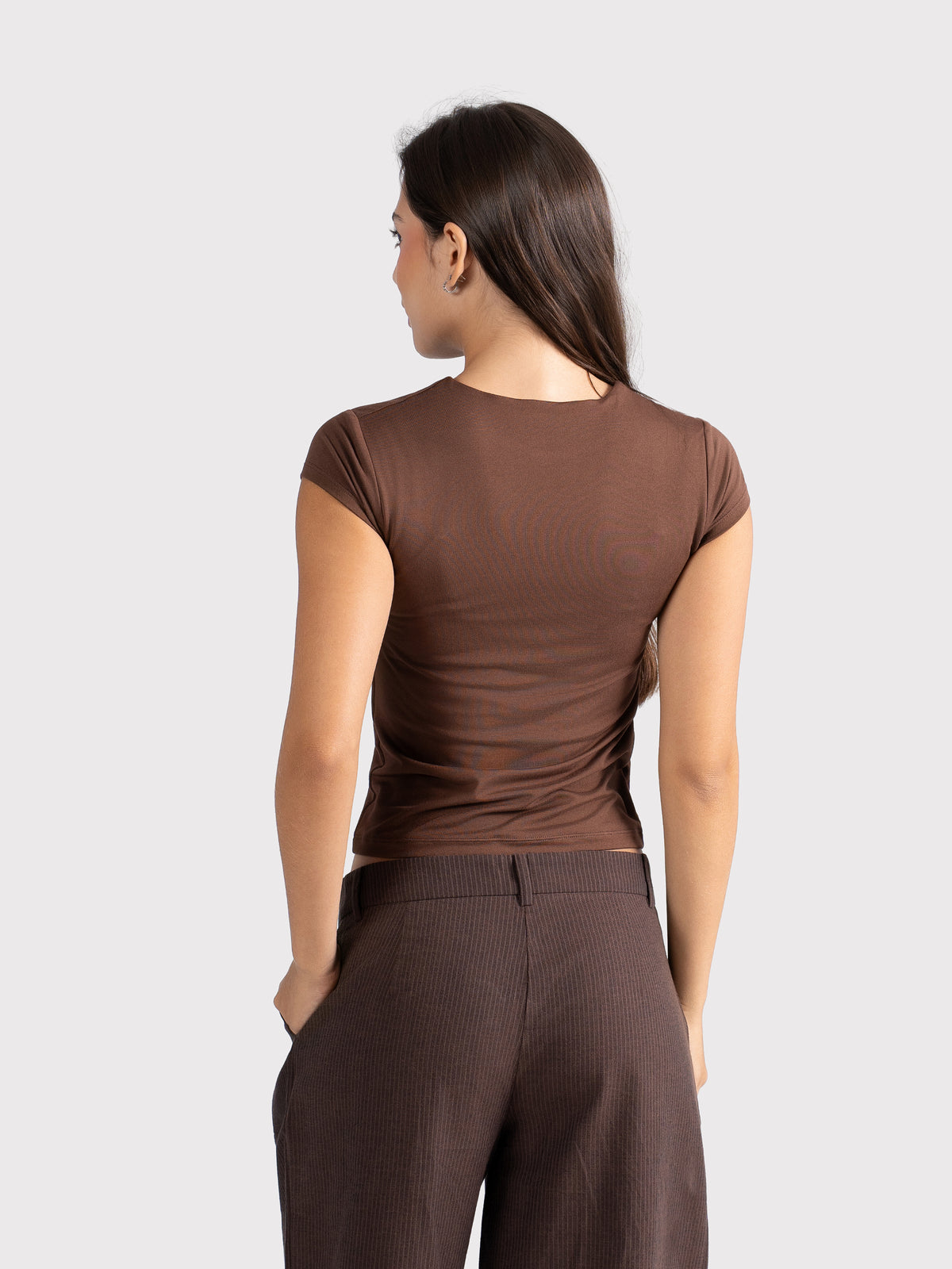 MICROFIBER BASIC SHORT SLEEVE TOP BROWN