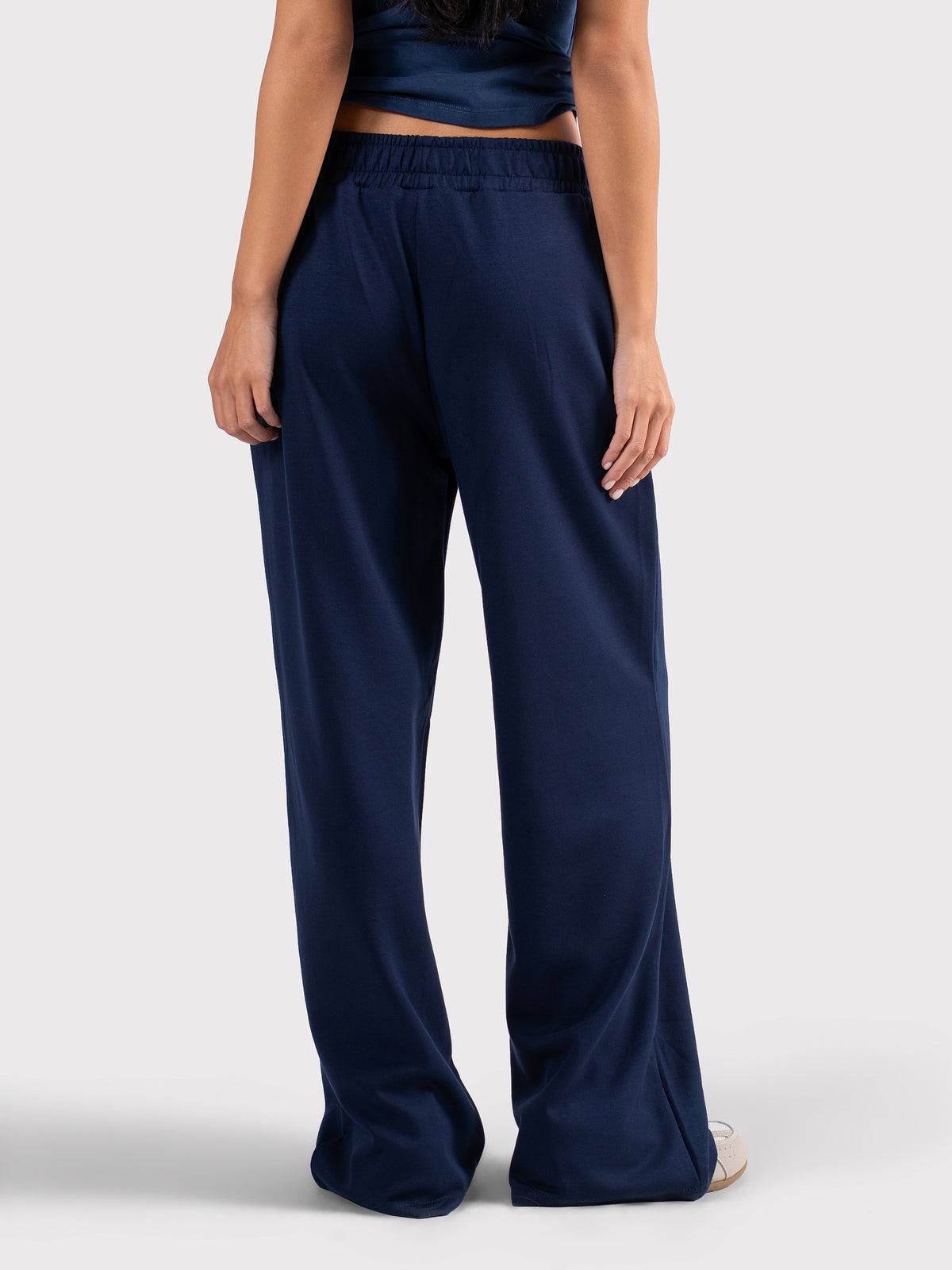 BREATHABLE PLEATED WIDE LEG PANTS NAVY