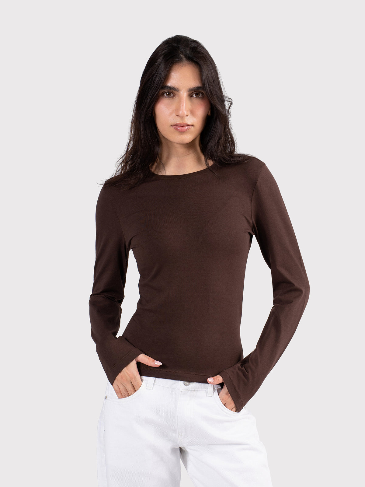 BASIC LONG SLEEVE TOP BROWN