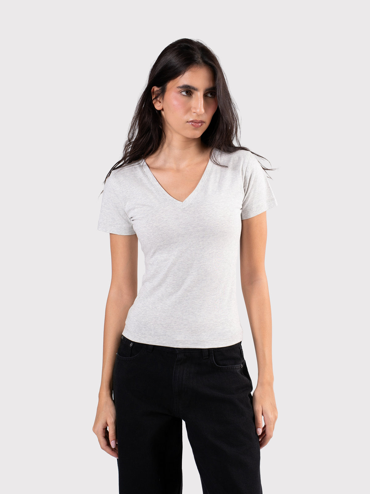 V-NECK SHORT SLEEVE TOP CLOUD-GREY