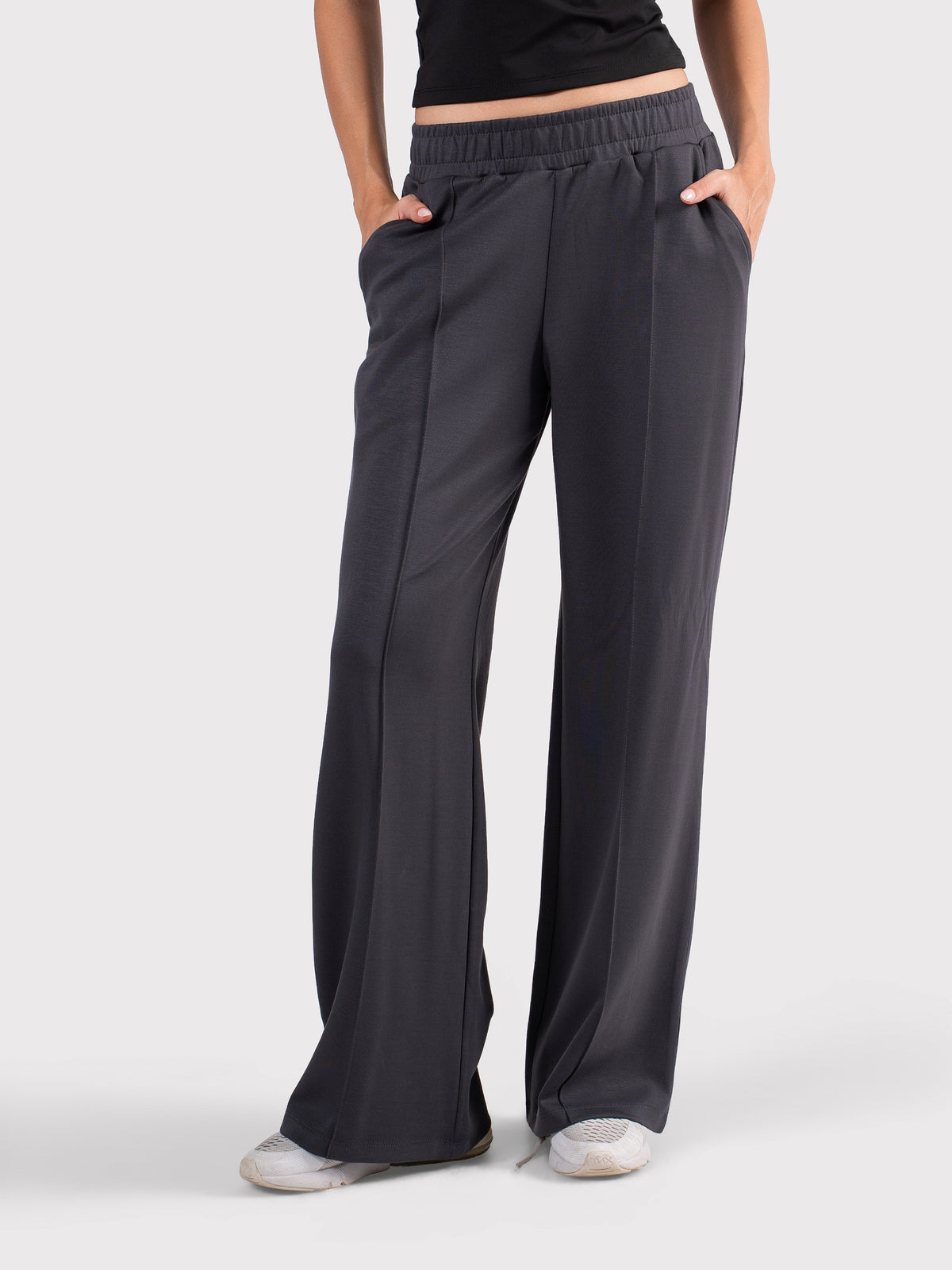 BREATHABLE PLEATED WIDE LEG PANTS GREY