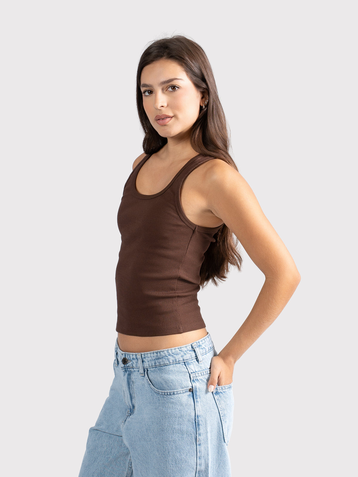 U-SHAPED TANK TOP BROWN