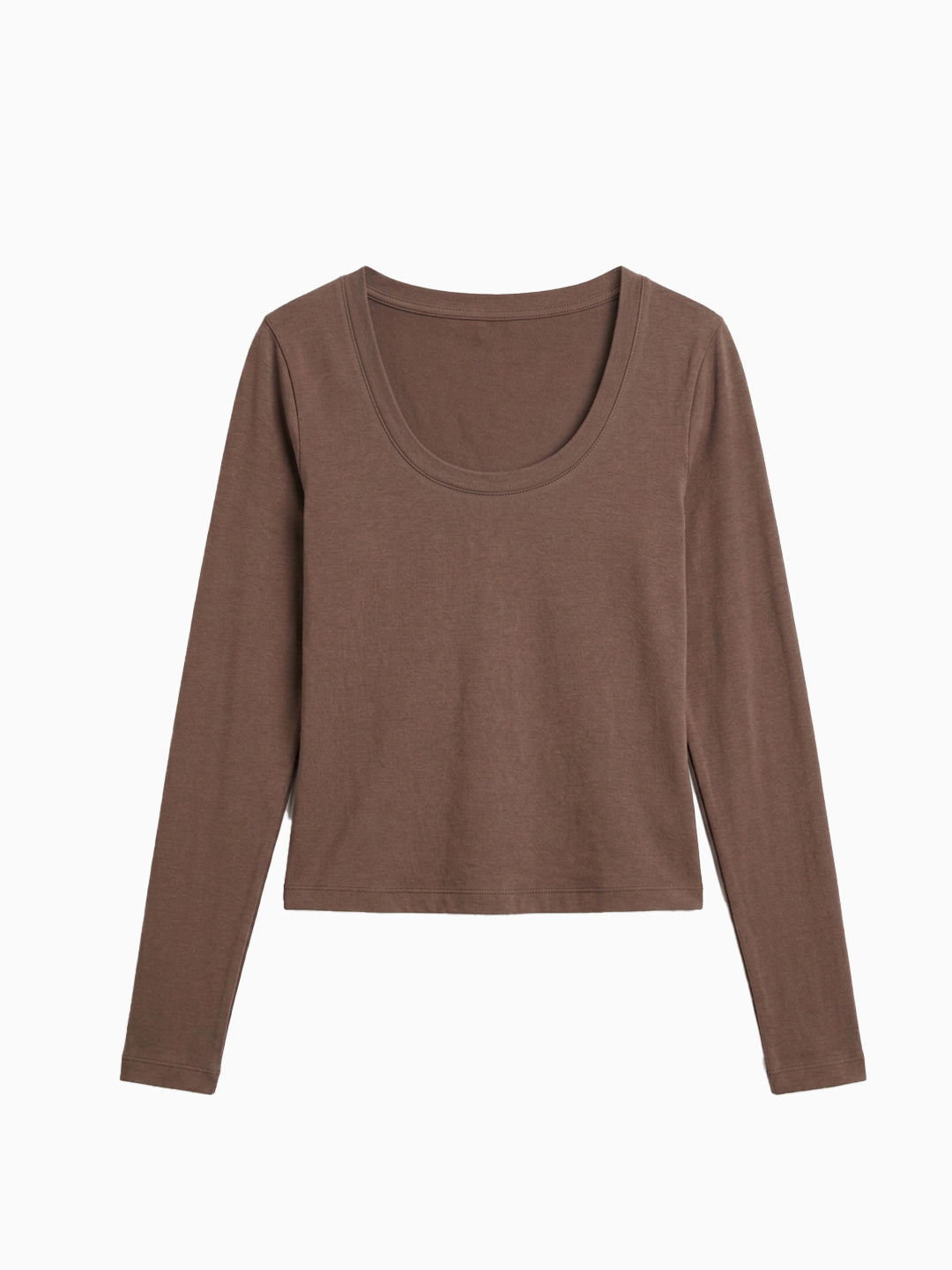 U-SHAPED LONG SLEEVE TOP BROWN