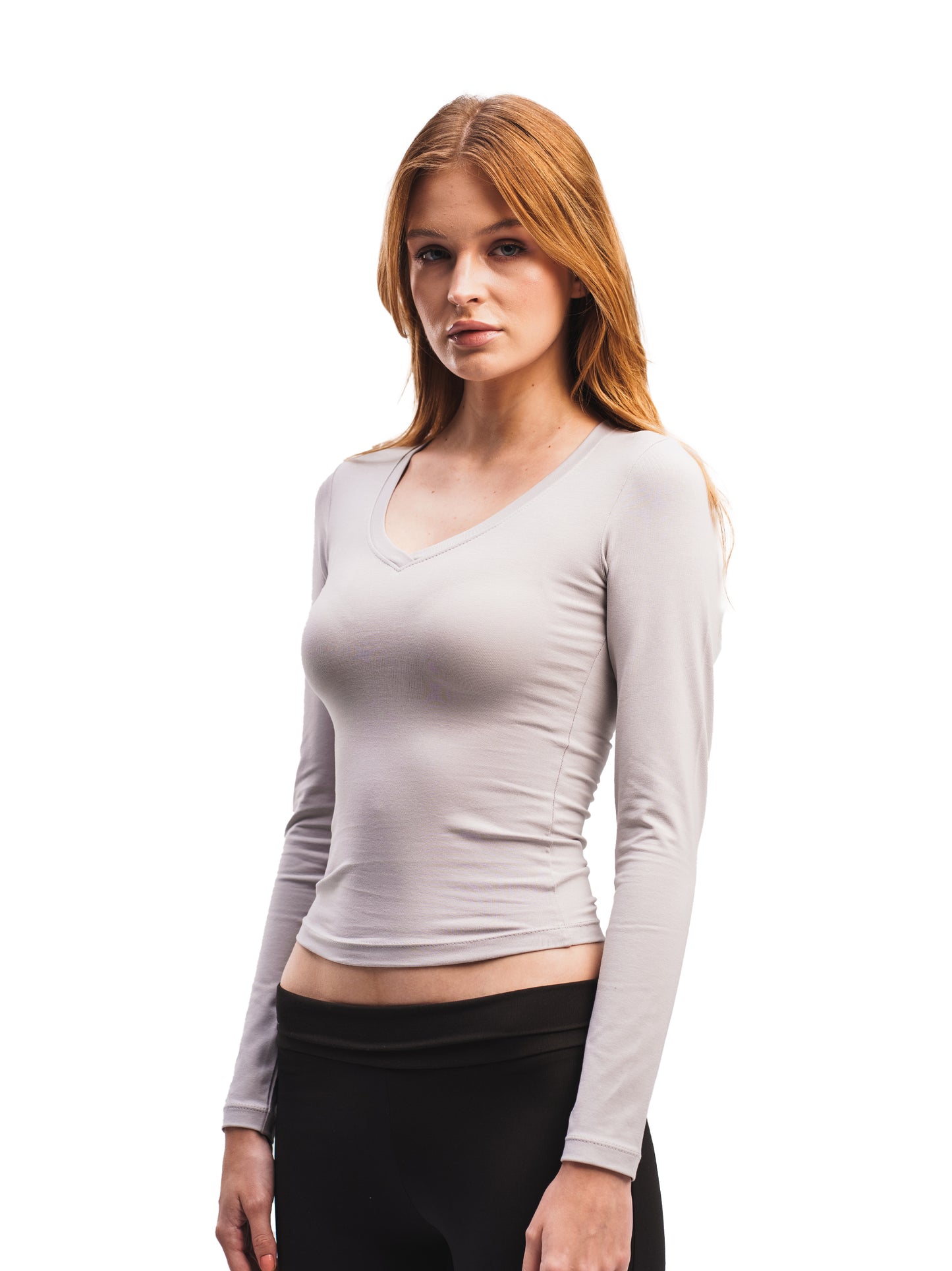 FOG GREY V-NECK LONG SLEEVE TOP