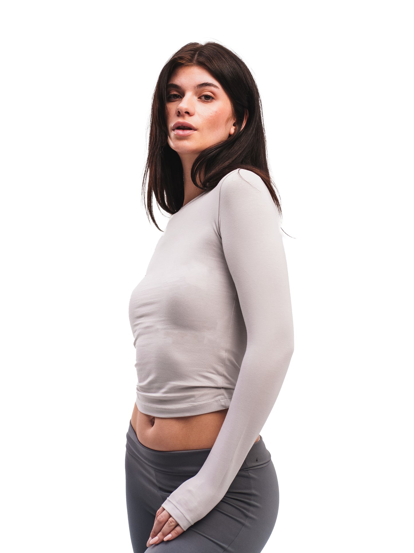 FOG GREY BASIC LONG SLEEVE TOP