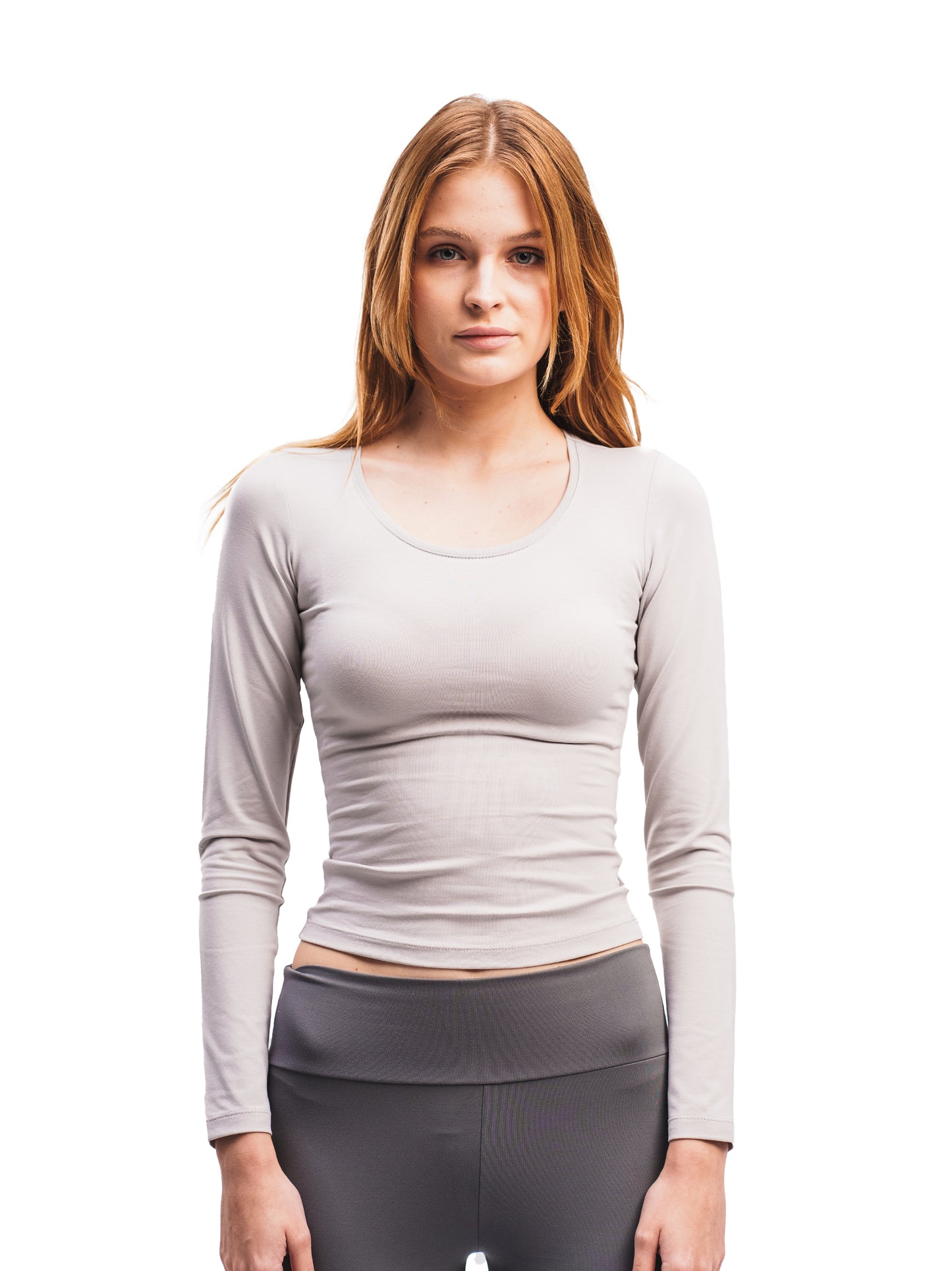 FOG GREY U-SHAPED LONG SLEEVE TOP