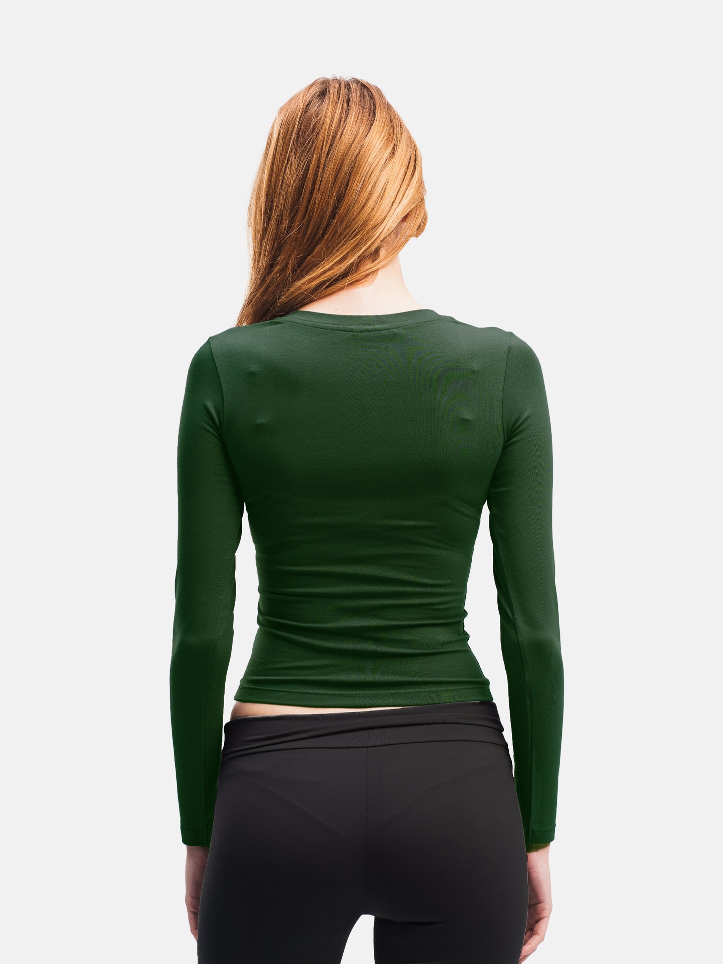 FOREST GREEN V-NECK LONG SLEEVE TOP