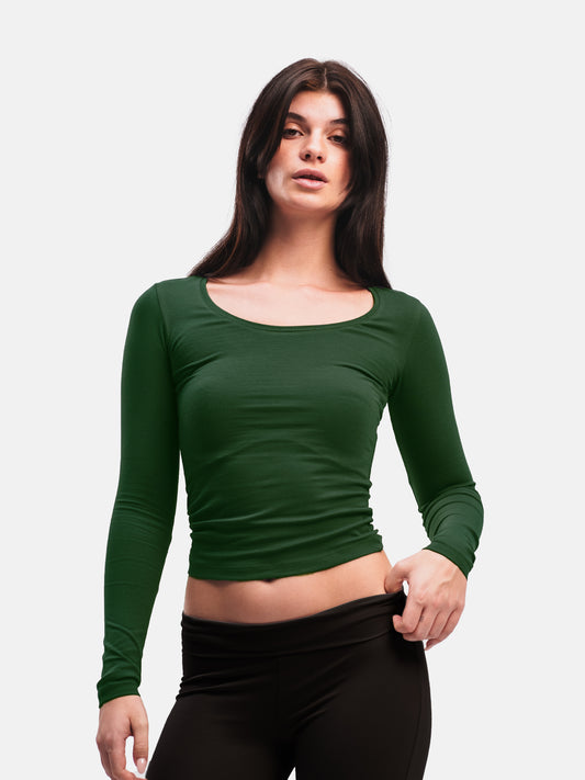 FOREST GREEN U-SHAPED LONG SLEEVE TOP