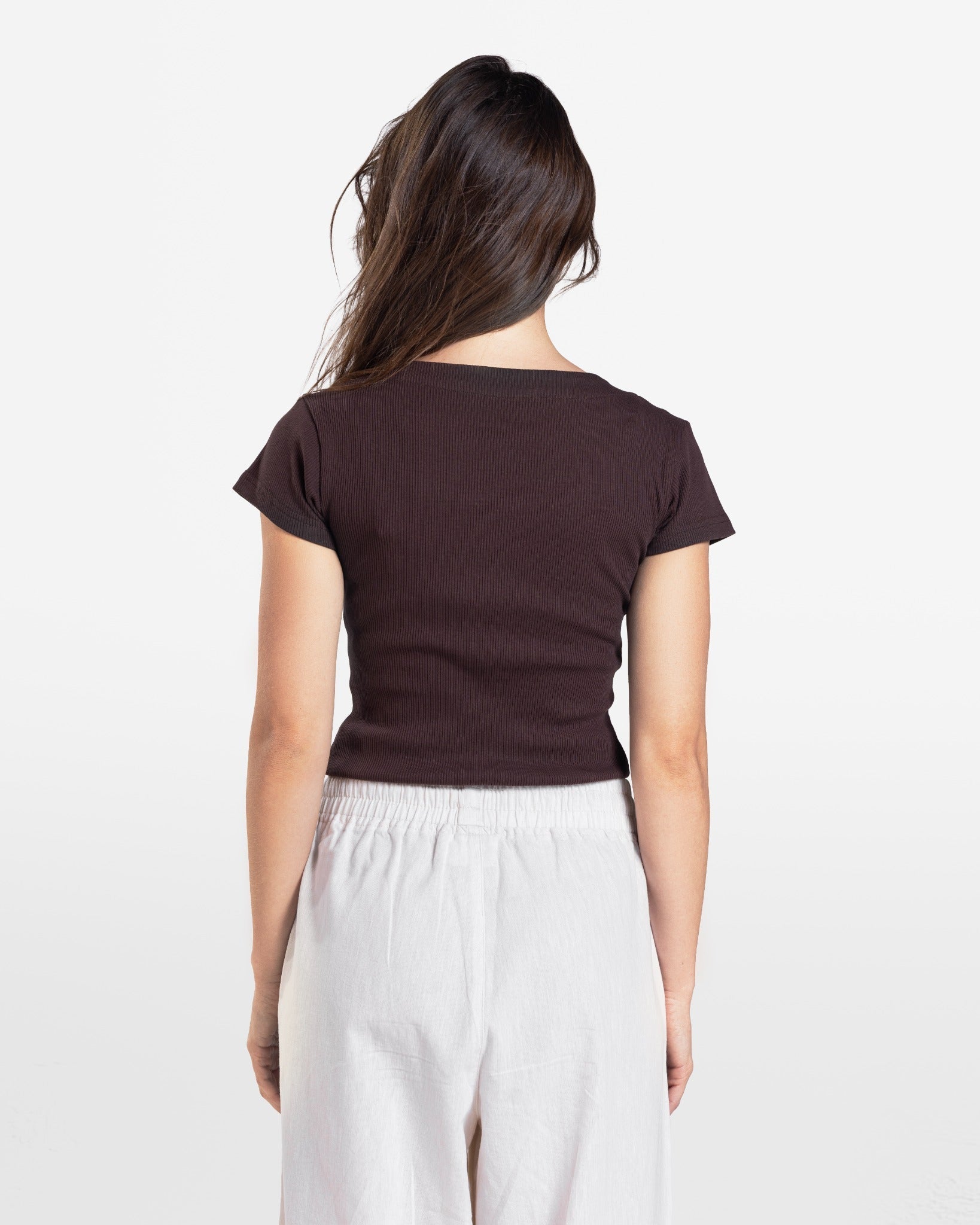 LACE RIBBED SHORT SLEEVE TOP