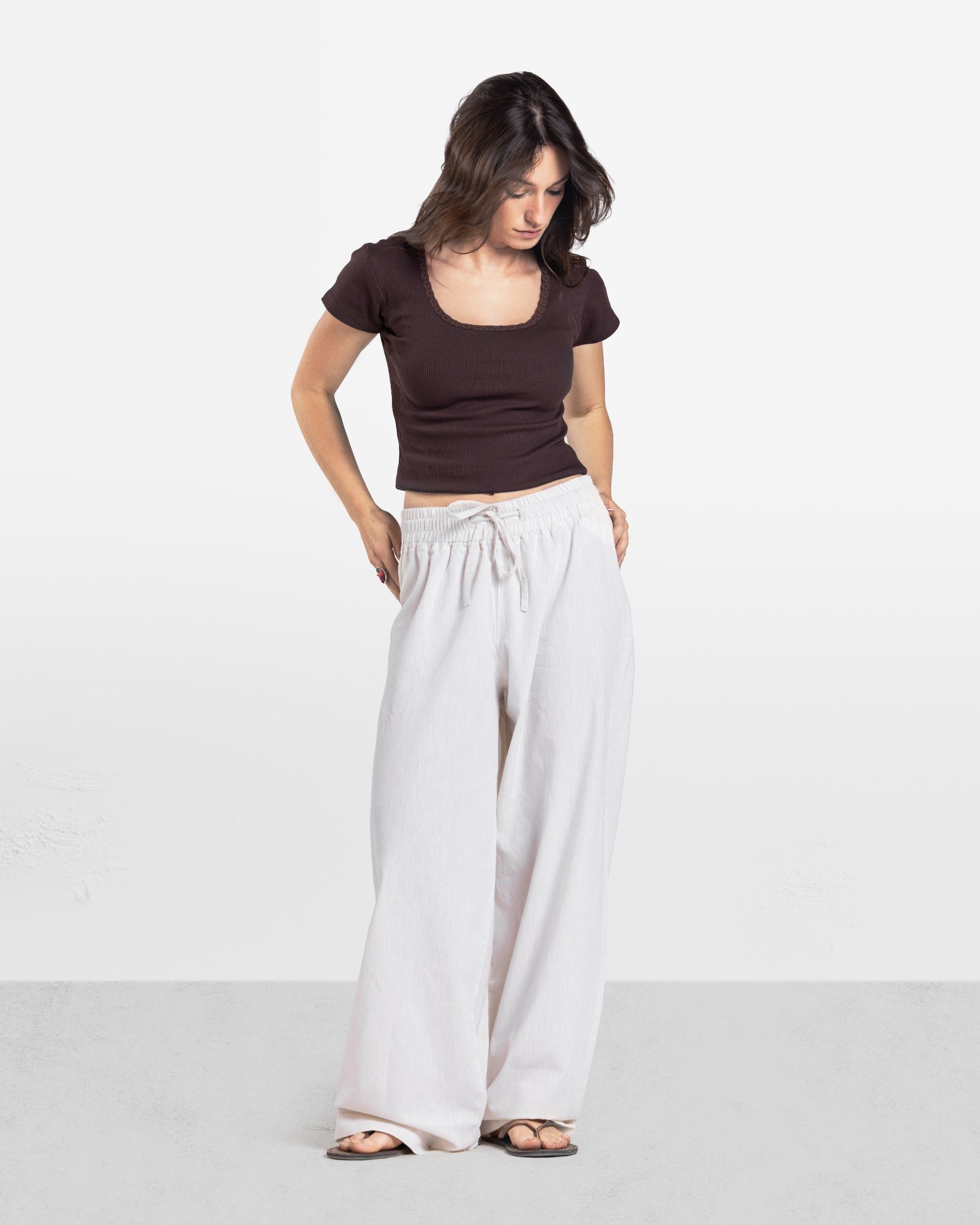LACE RIBBED SHORT SLEEVE TOP