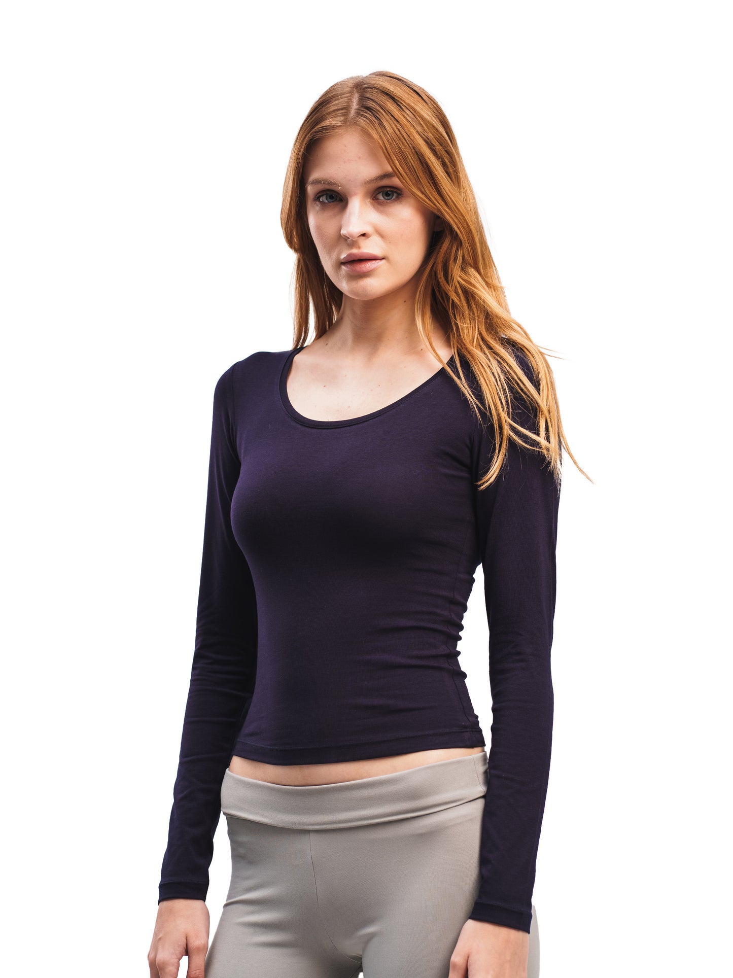 NAVY U-SHAPED LONG SLEEVE TOP