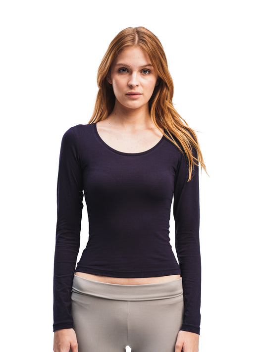 NAVY U-SHAPED LONG SLEEVE TOP