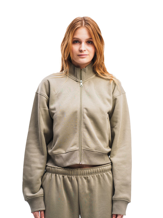 OLIVE GREEN CROPPED ZIP UP