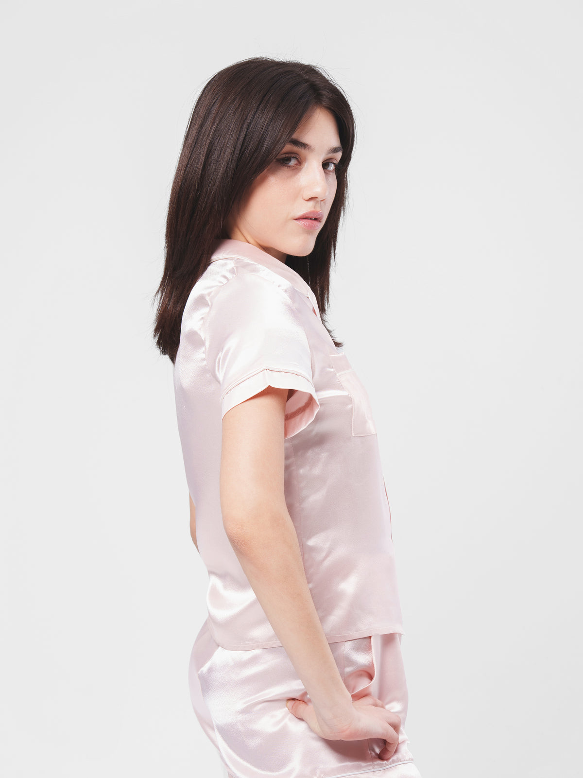 SATIN BUTTON UP PIPED SET