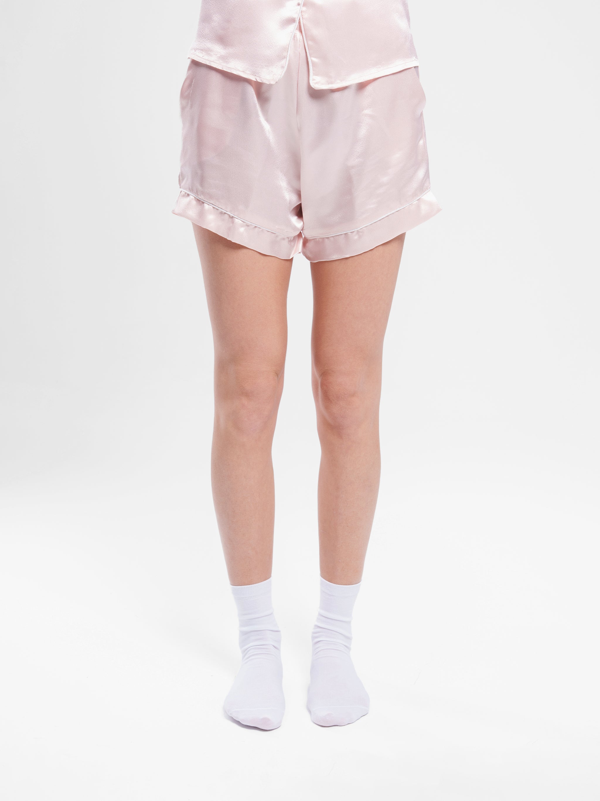 BABY PINK SATIN BUTTON UP PIPED SET