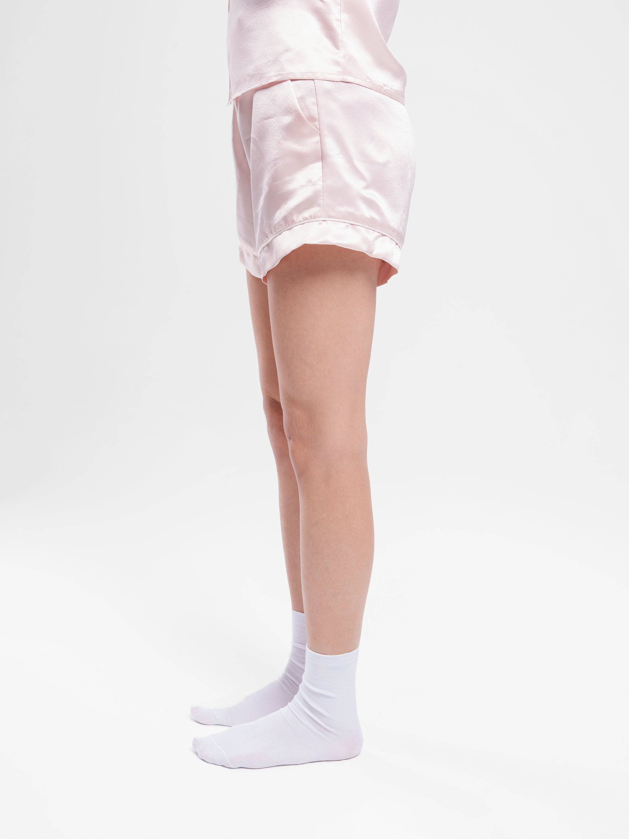 BABY PINK SATIN BUTTON UP PIPED SET