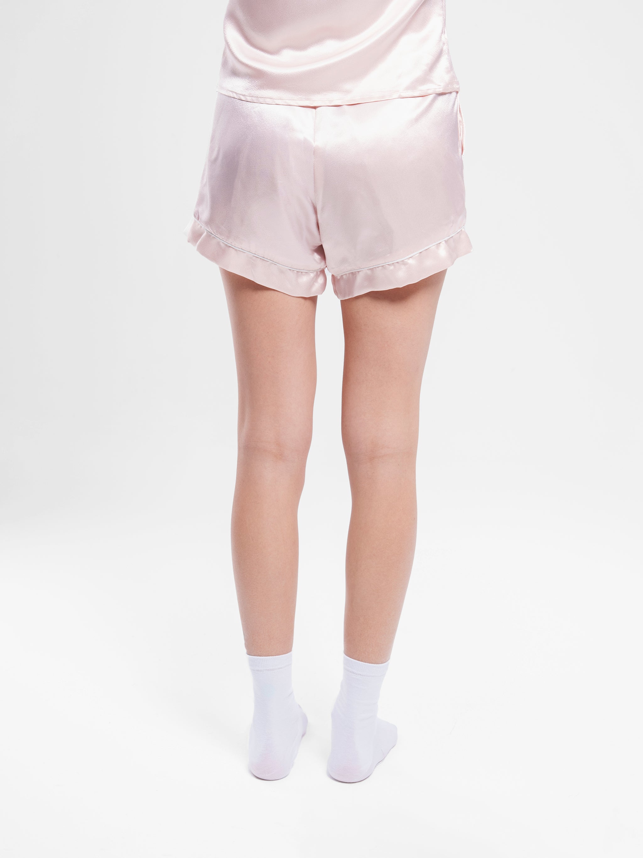 BABY PINK SATIN BUTTON UP PIPED SET