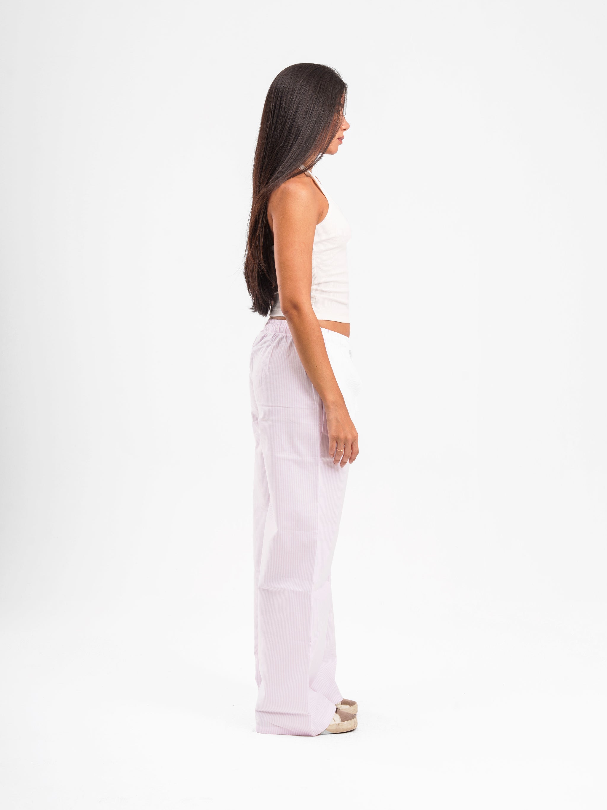 PINK STRIPED LINEN PANTS