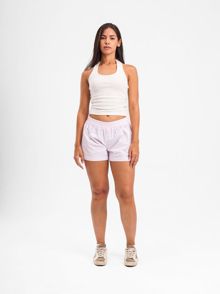 PINK STRIPED LINEN SHORTS