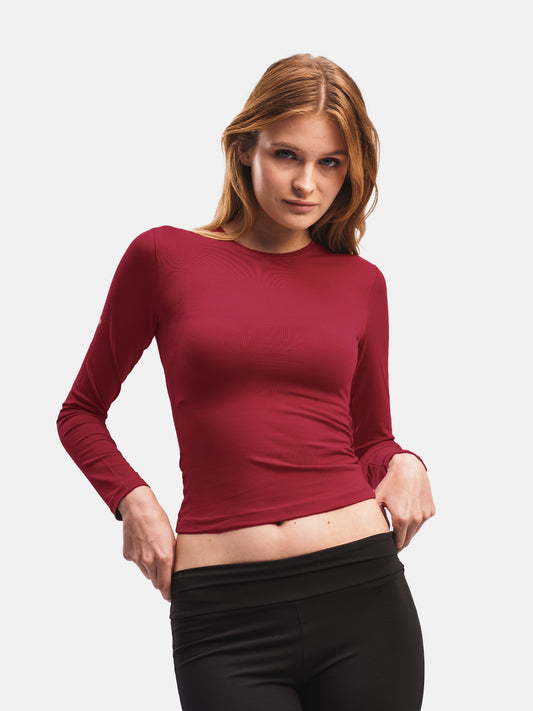 BURGUNDY BASIC LONG SLEEVE TOP