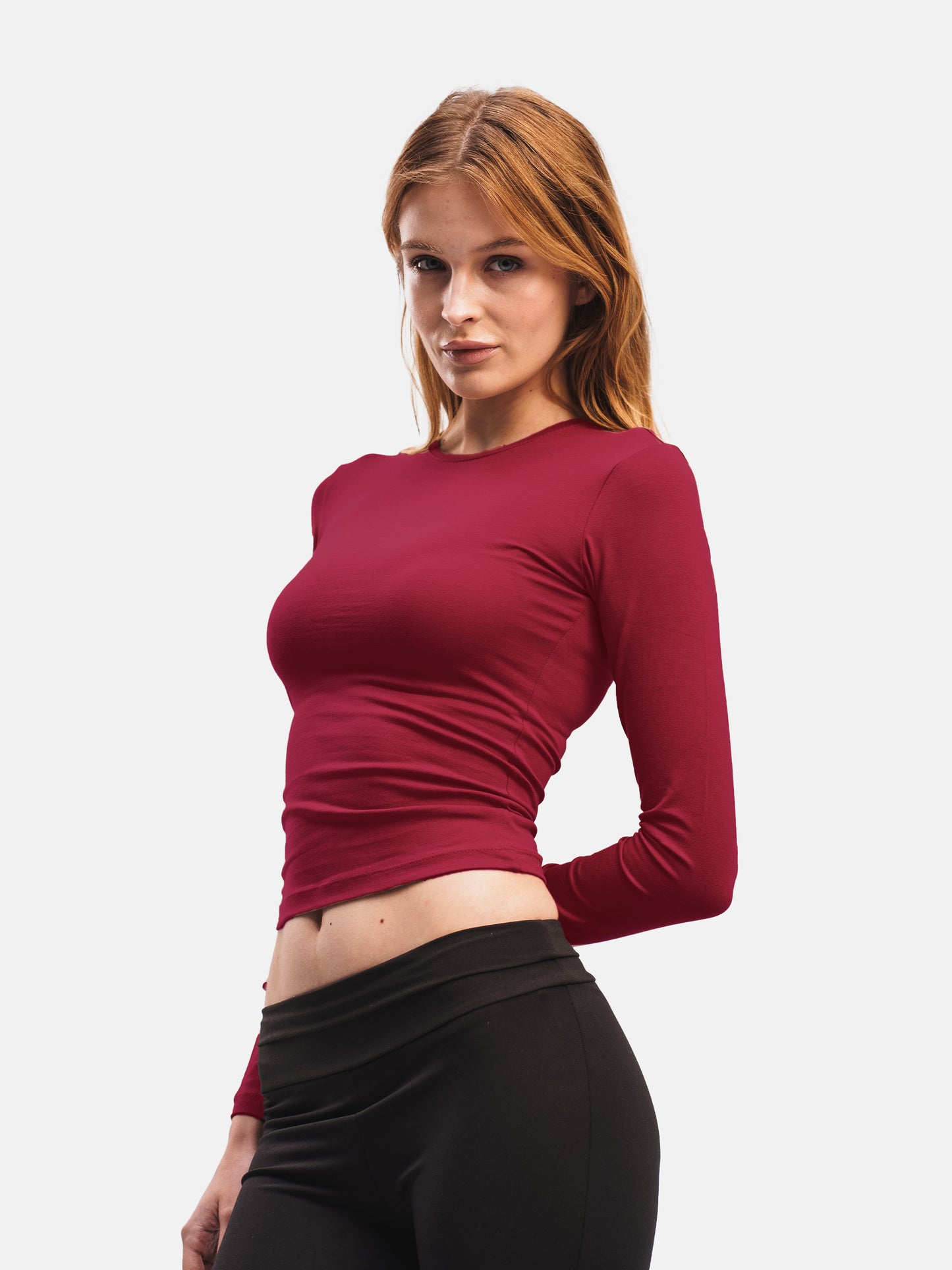 BURGUNDY BASIC LONG SLEEVE TOP