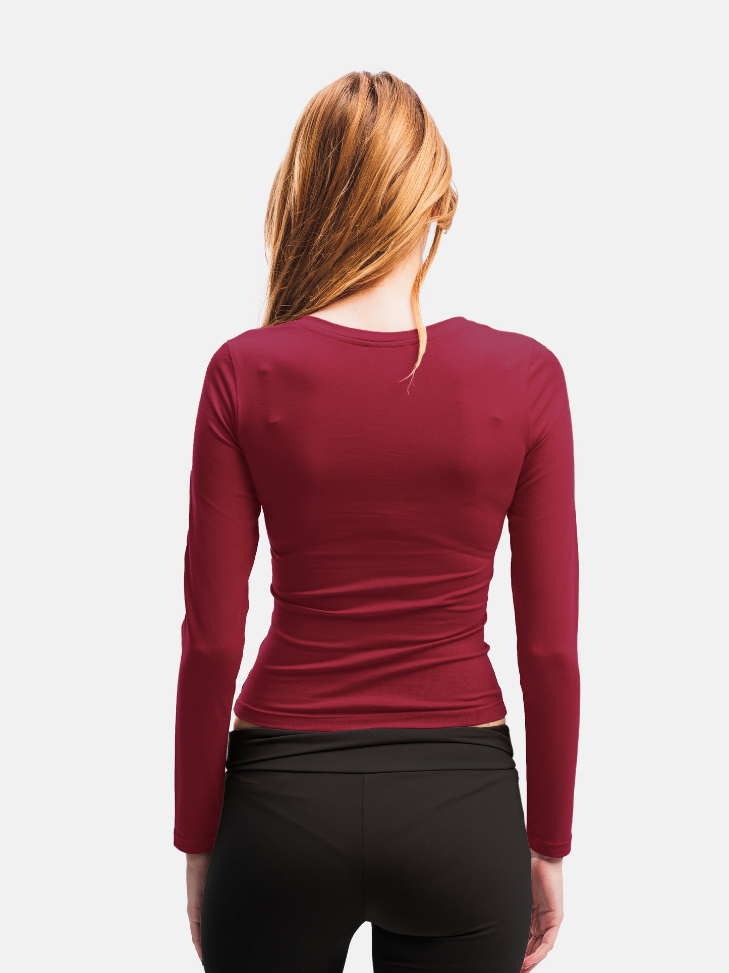 BURGUNDY V-NECK LONG SLEEVE TOP