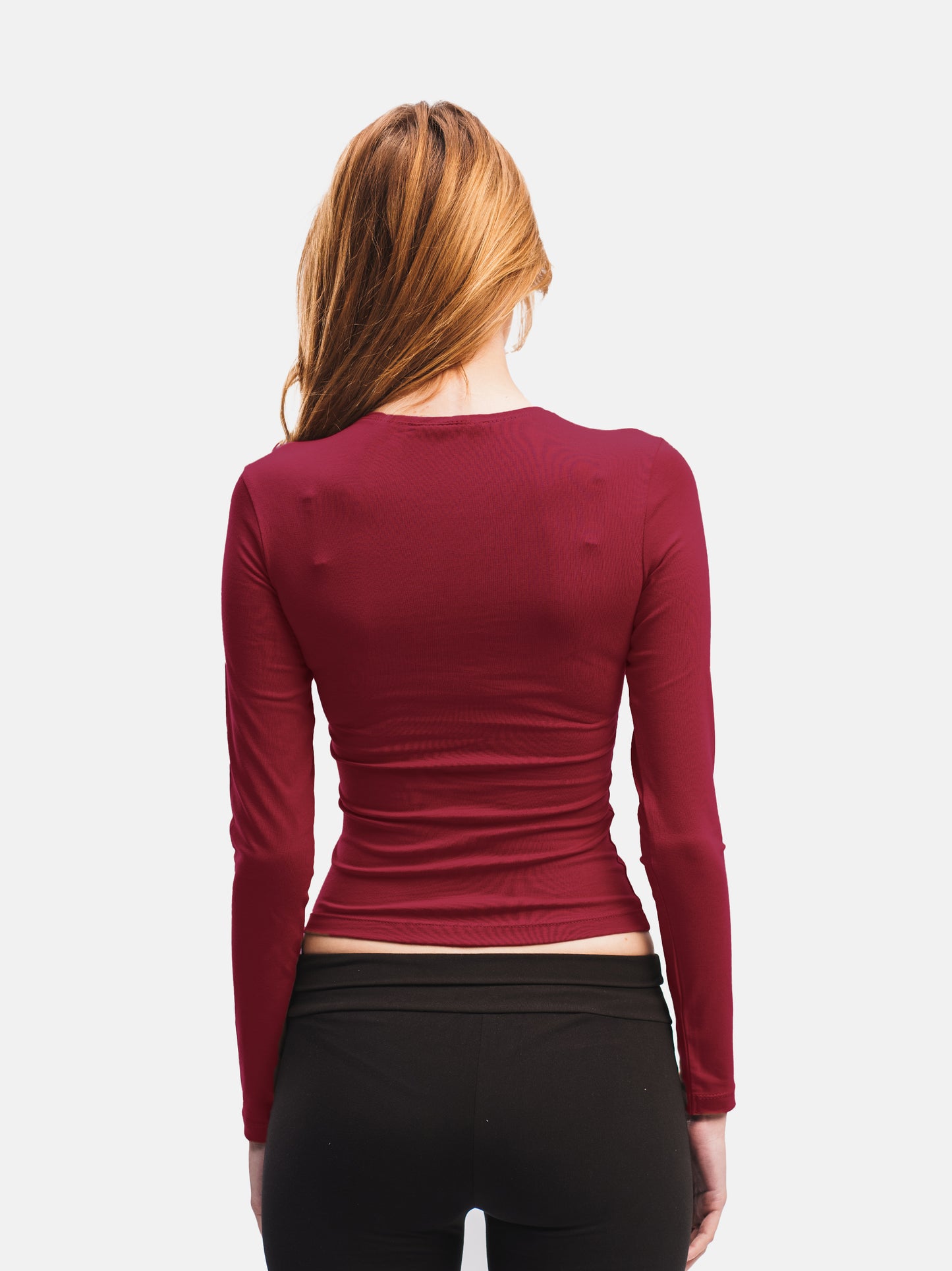 BURGUNDY BASIC LONG SLEEVE TOP