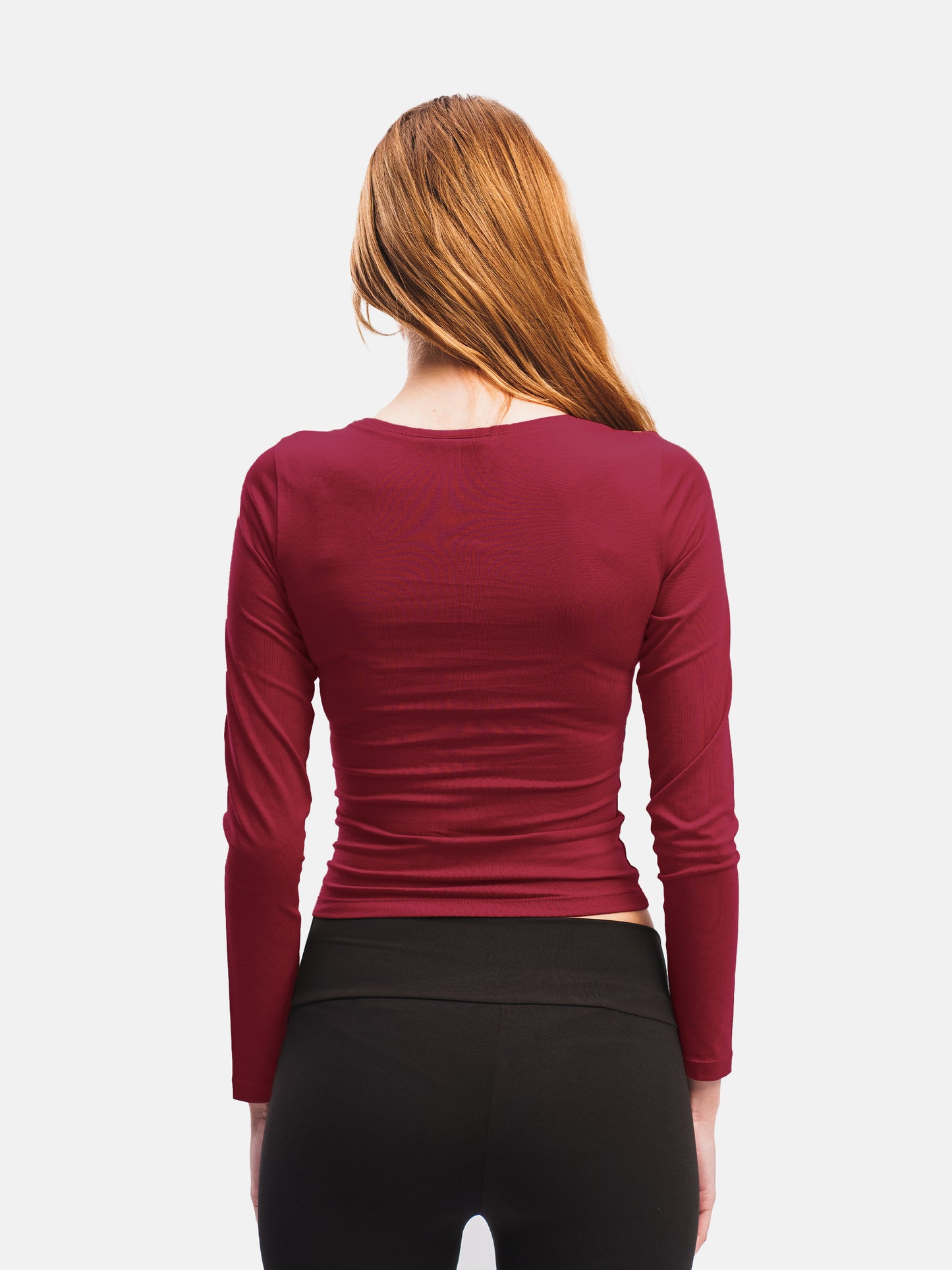 BURGUNDY U-SHAPED LONG SLEEVE TOP