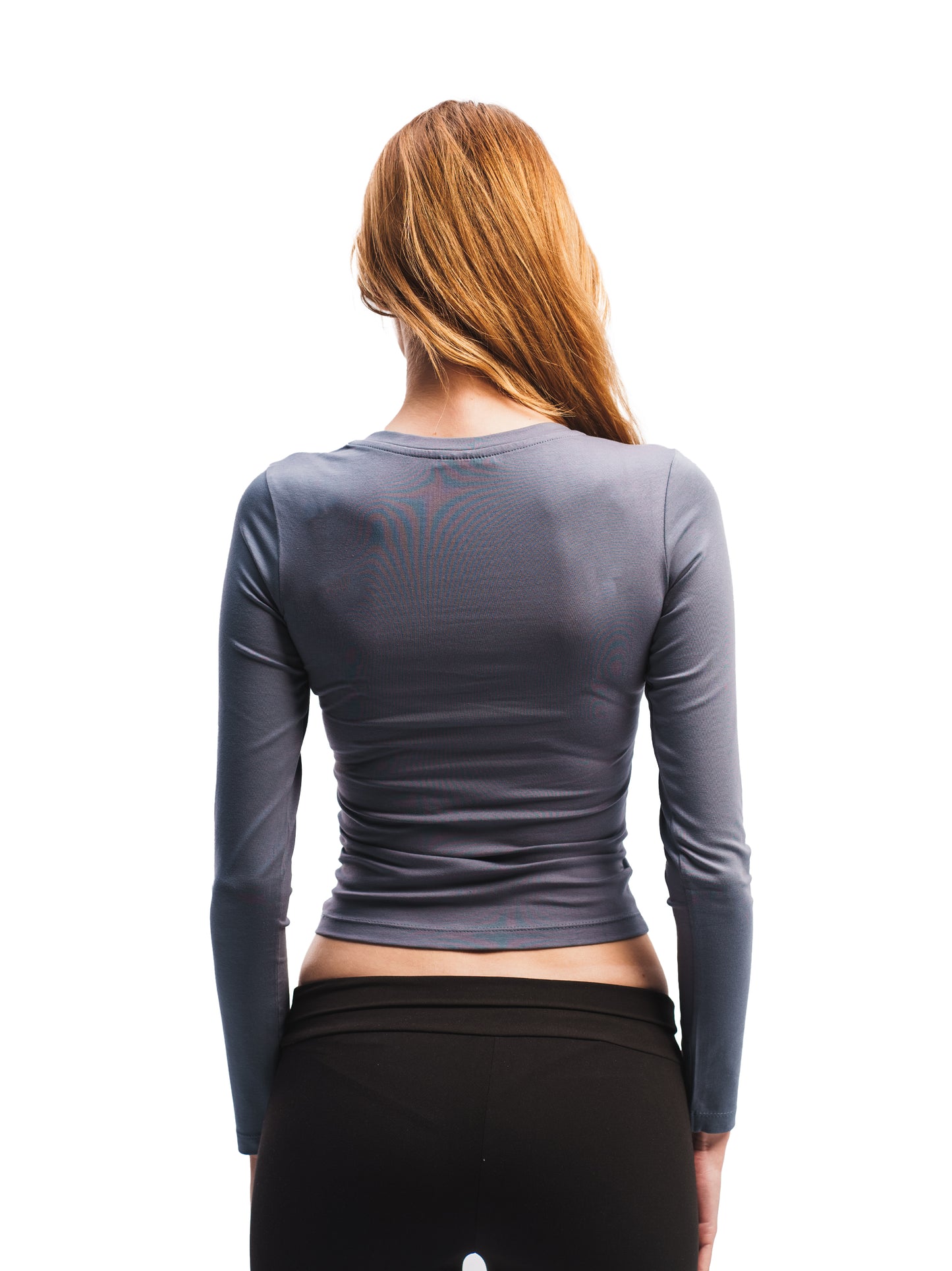 STEEL GREY V-NECK LONG SLEEVE TOP