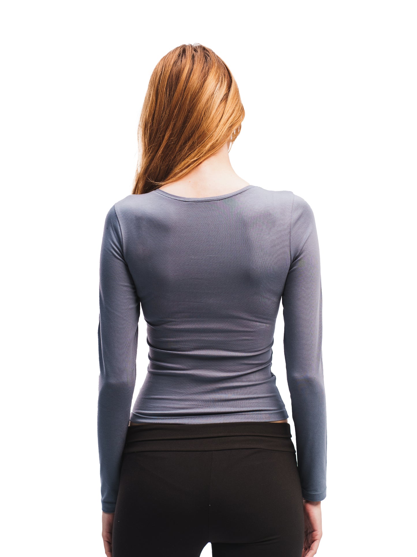 STEEL GREY U-SHAPED LONG SLEEVE TOP