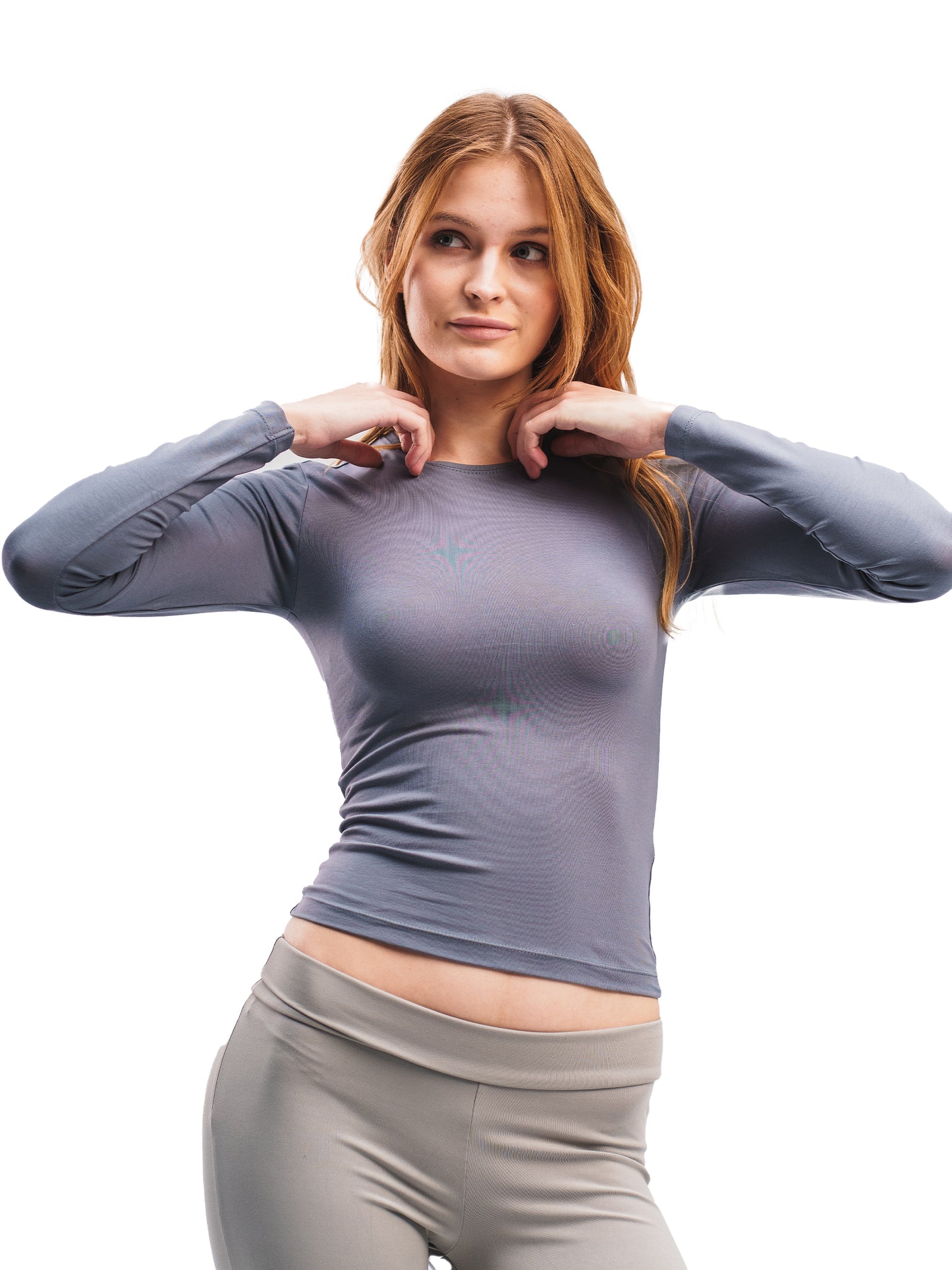 STEEL GREY BASIC LONG SLEEVE TOP