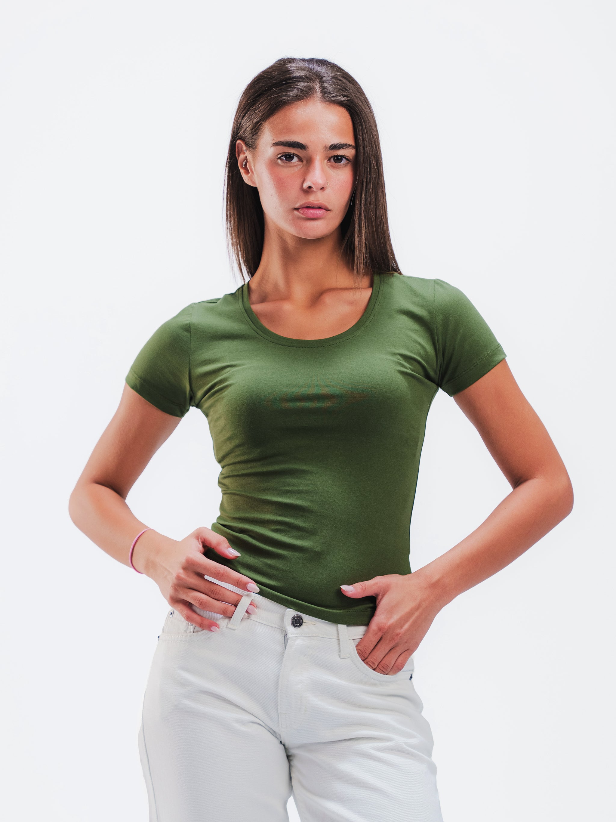 OLIVE U-SHAPED SHORT SLEEVE