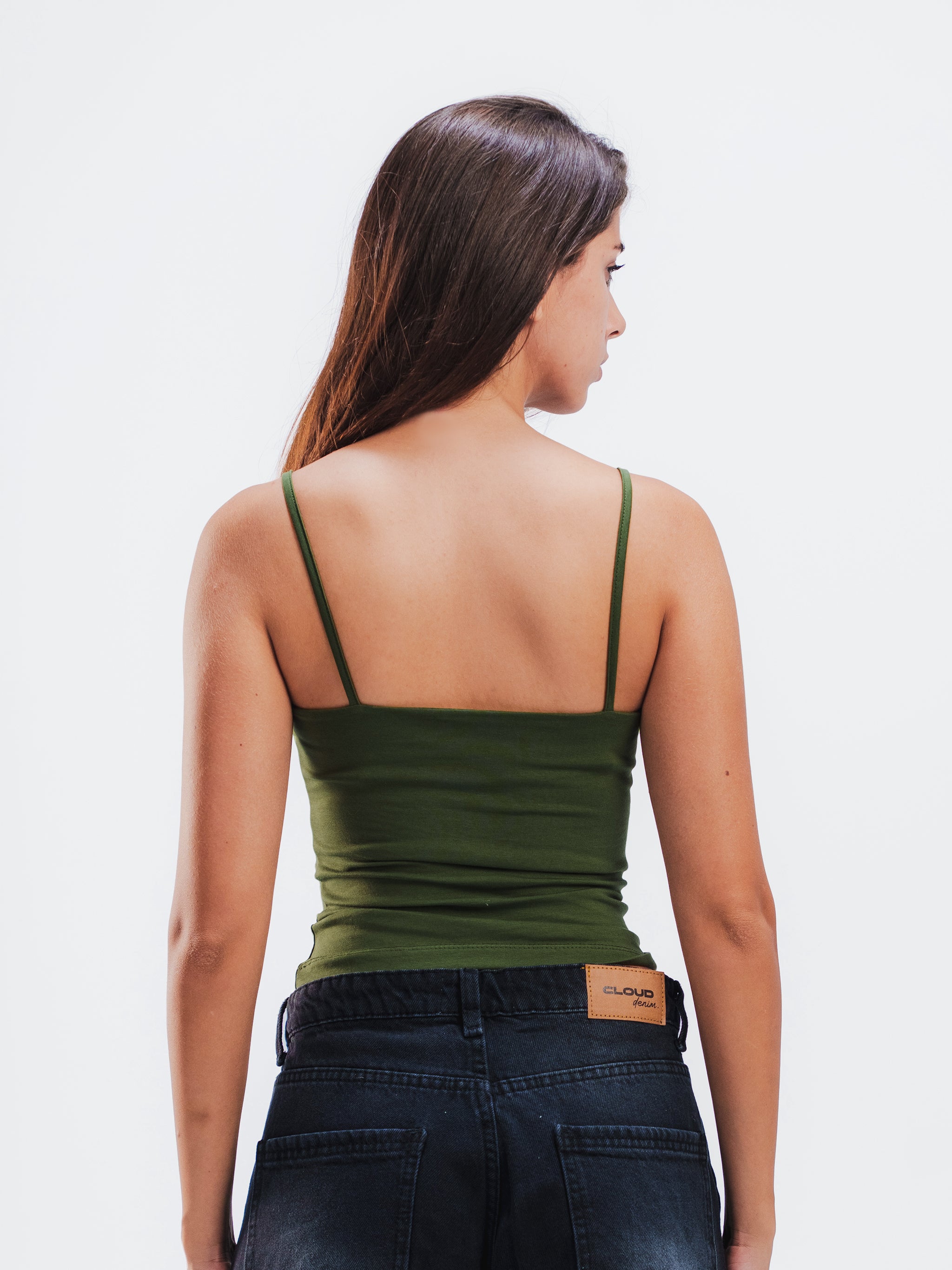 OLIVE SPAGHETTI STRAP TOP