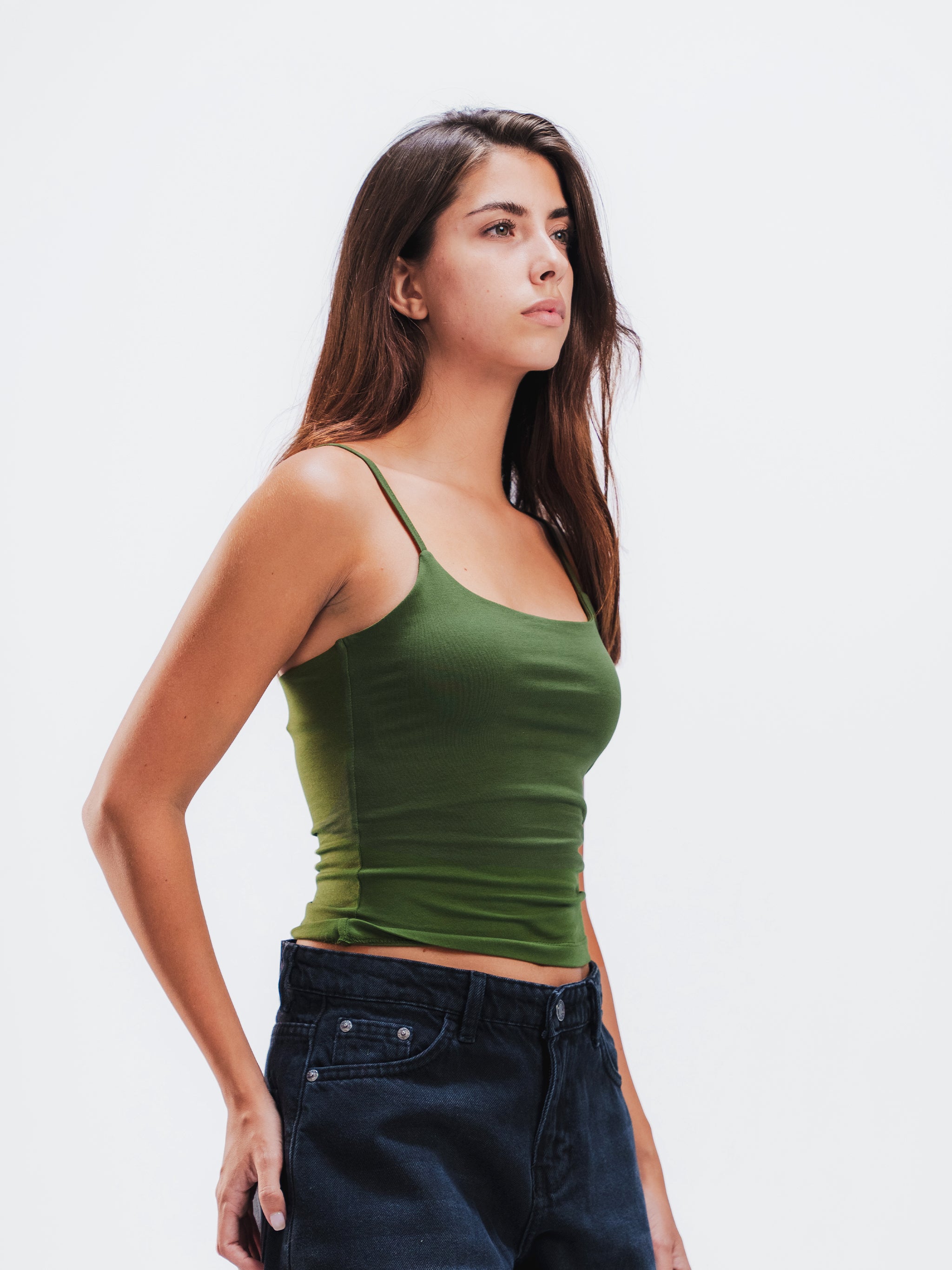 OLIVE SPAGHETTI STRAP TOP