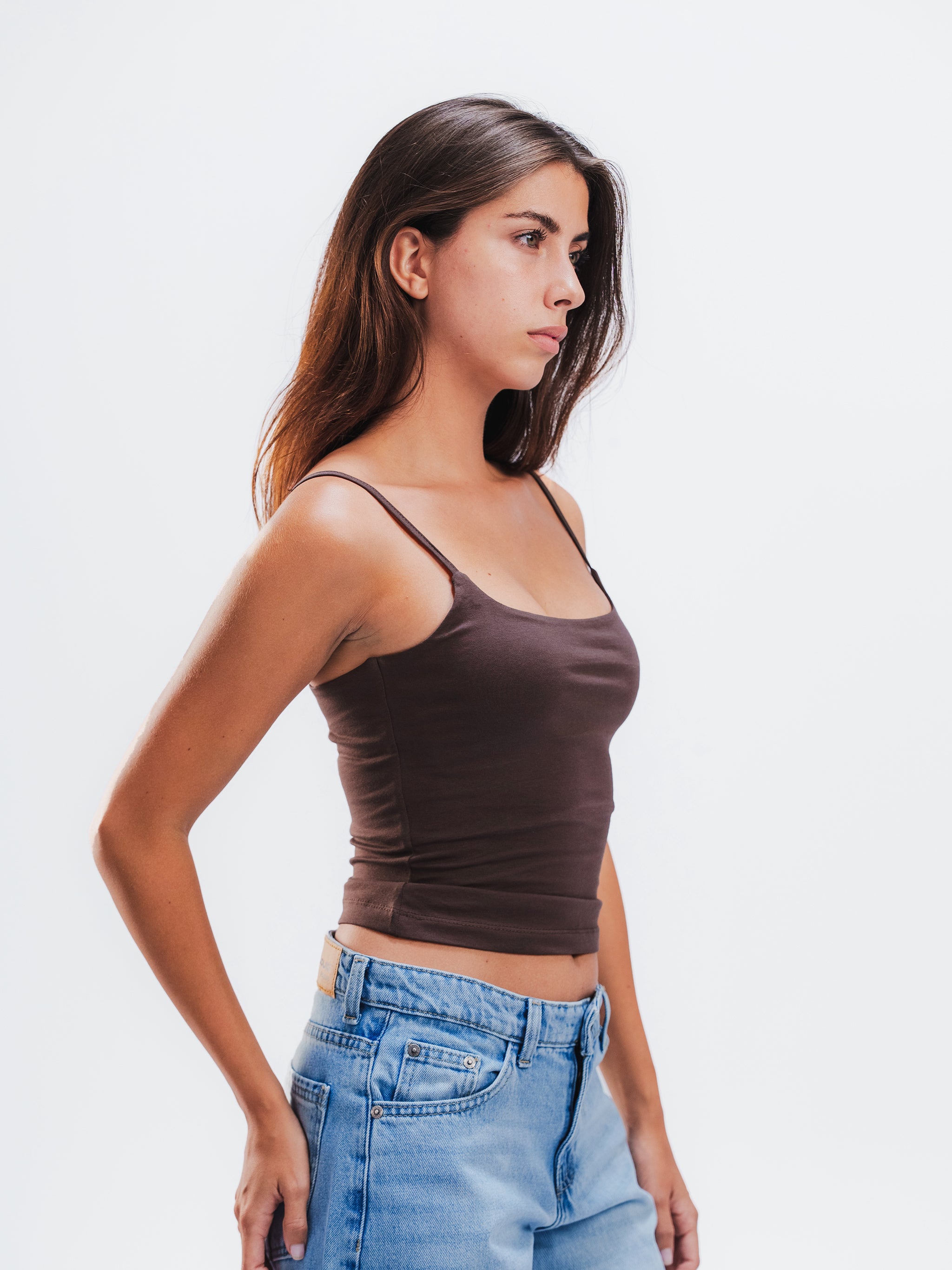 BROWN SPAGHETTI STRAP TOP