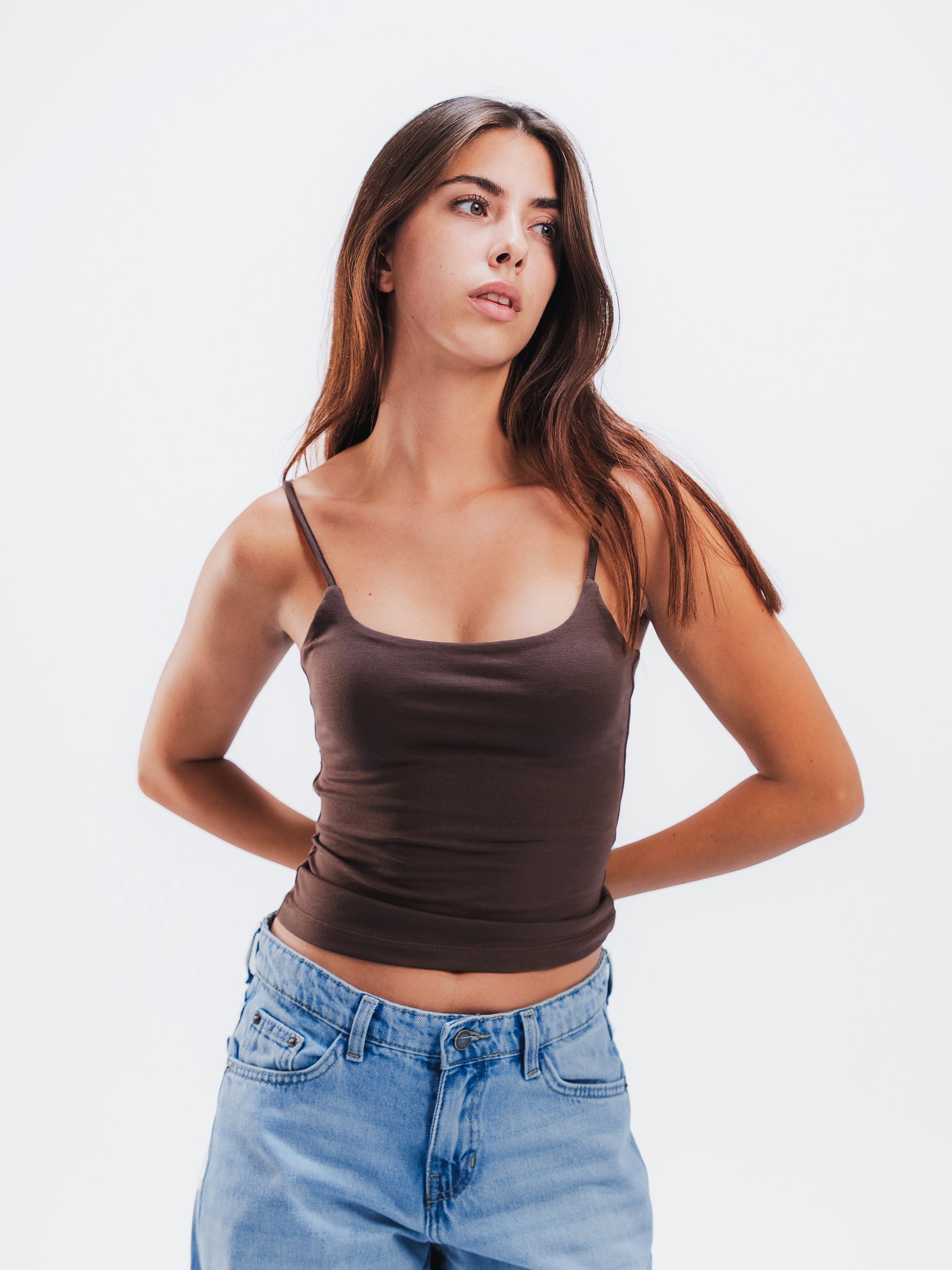 BROWN SPAGHETTI STRAP TOP