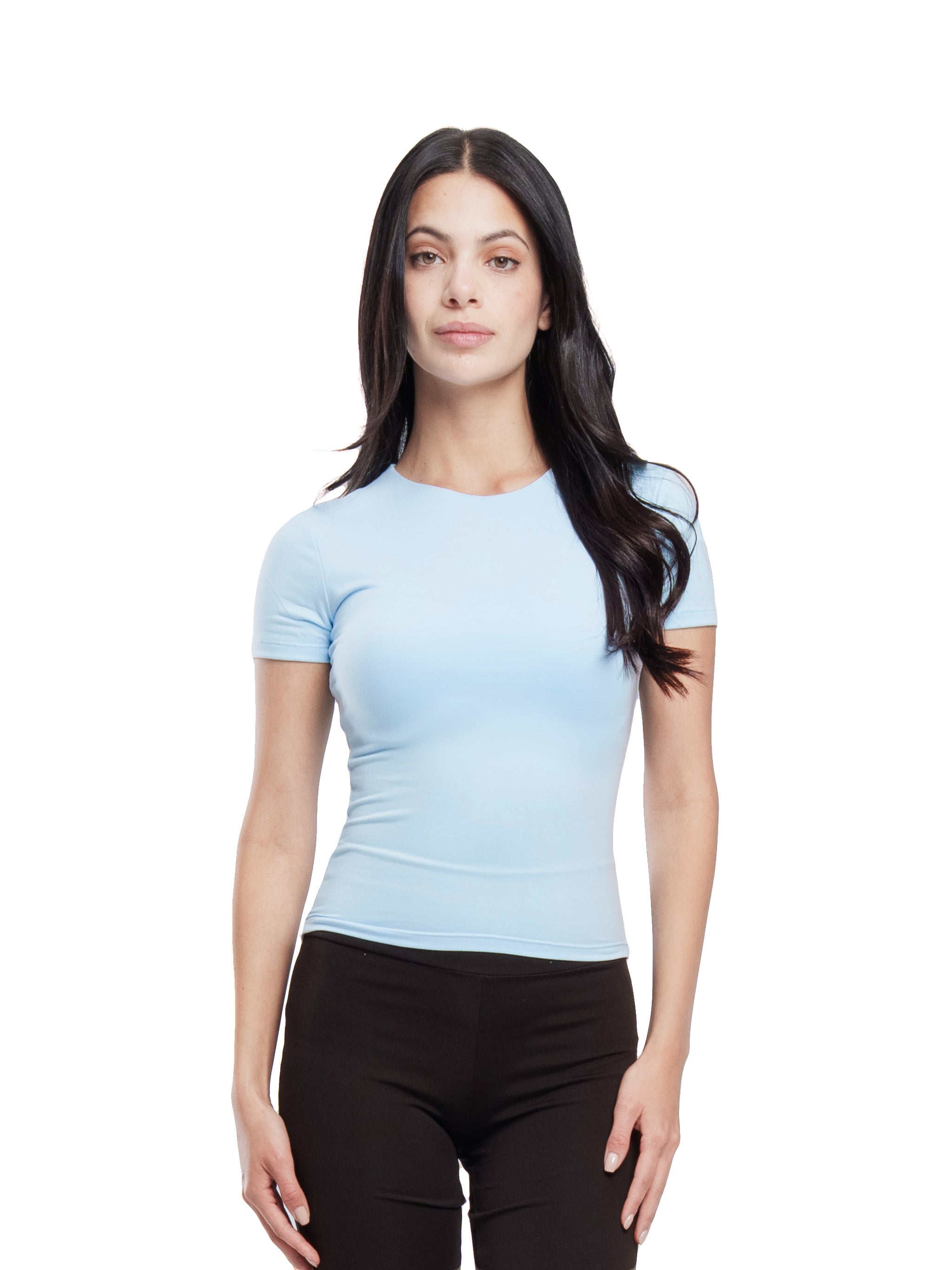 BABY BLUE MICROFIBER BASIC SHORT SLEEVE TOP