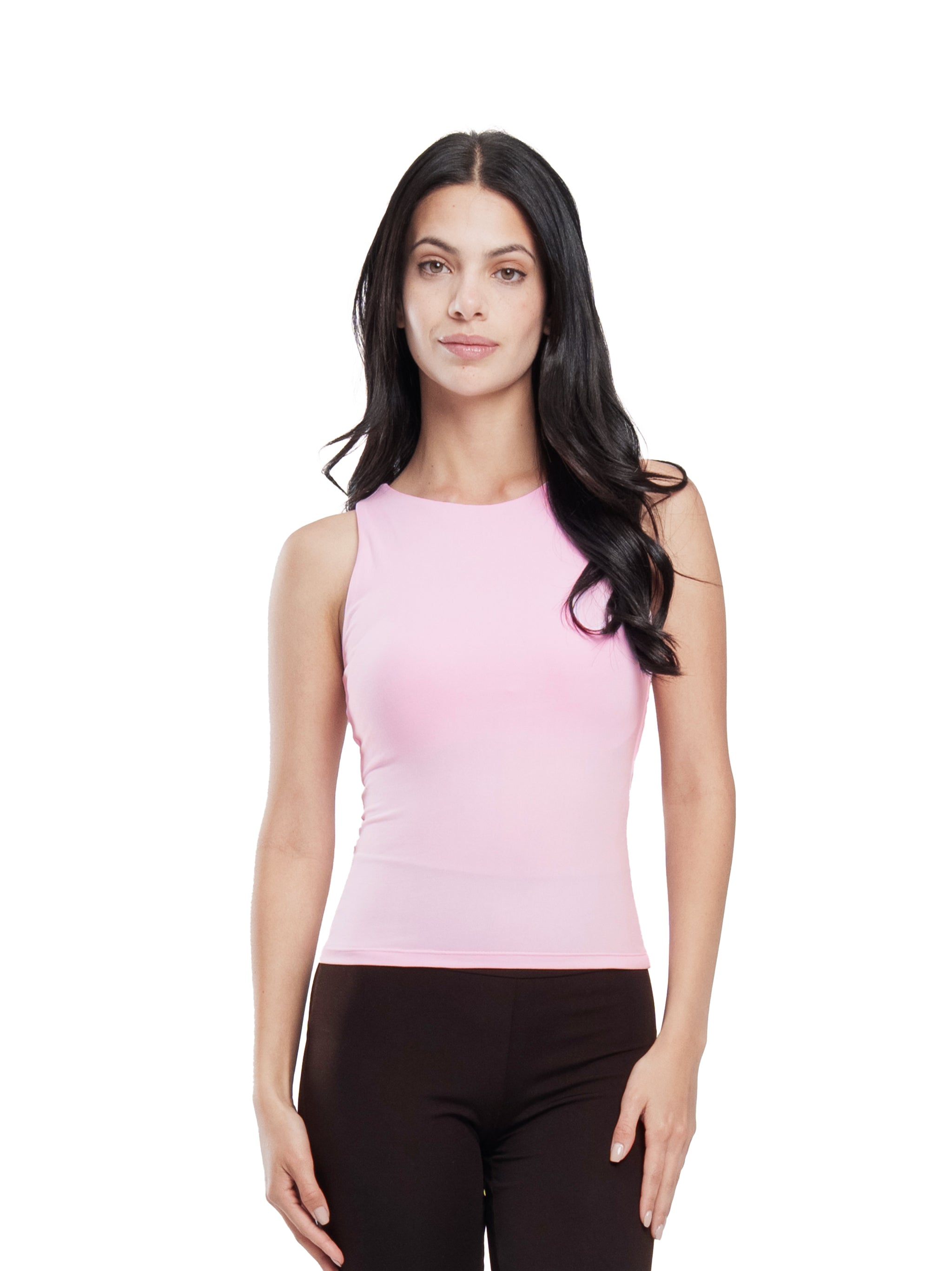BABY PINK MICROFIBER CREWNECK TANK TOP